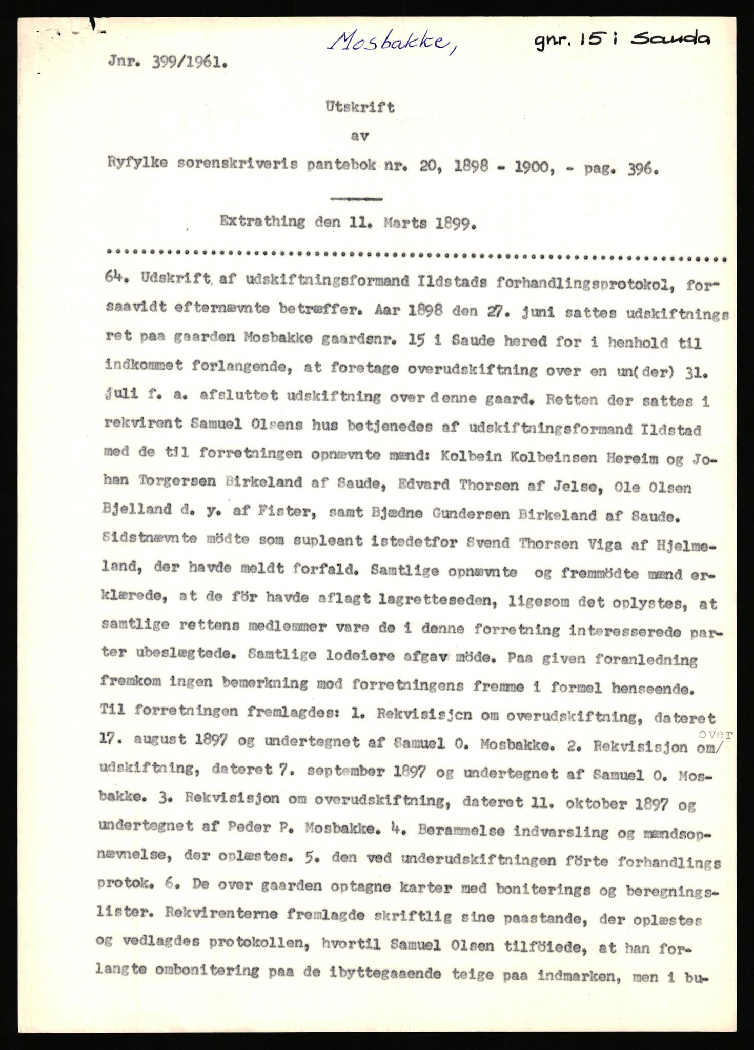 Statsarkivet i Stavanger, AV/SAST-A-101971/03/Y/Yj/L0059: Avskrifter sortert etter gårdsnavn: Mo - Musland, 1750-1930, p. 346