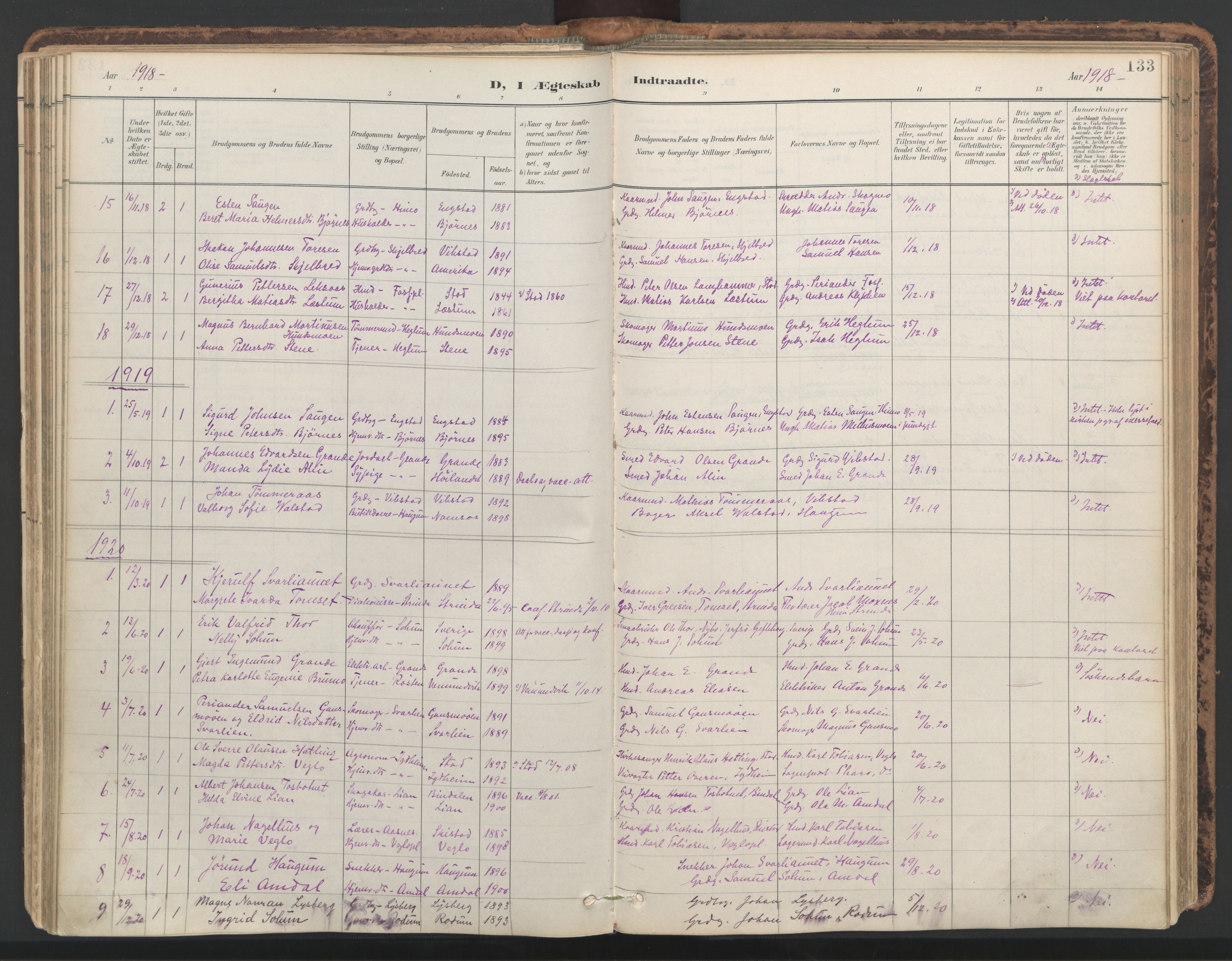 Ministerialprotokoller, klokkerbøker og fødselsregistre - Nord-Trøndelag, SAT/A-1458/764/L0556: Parish register (official) no. 764A11, 1897-1924, p. 133
