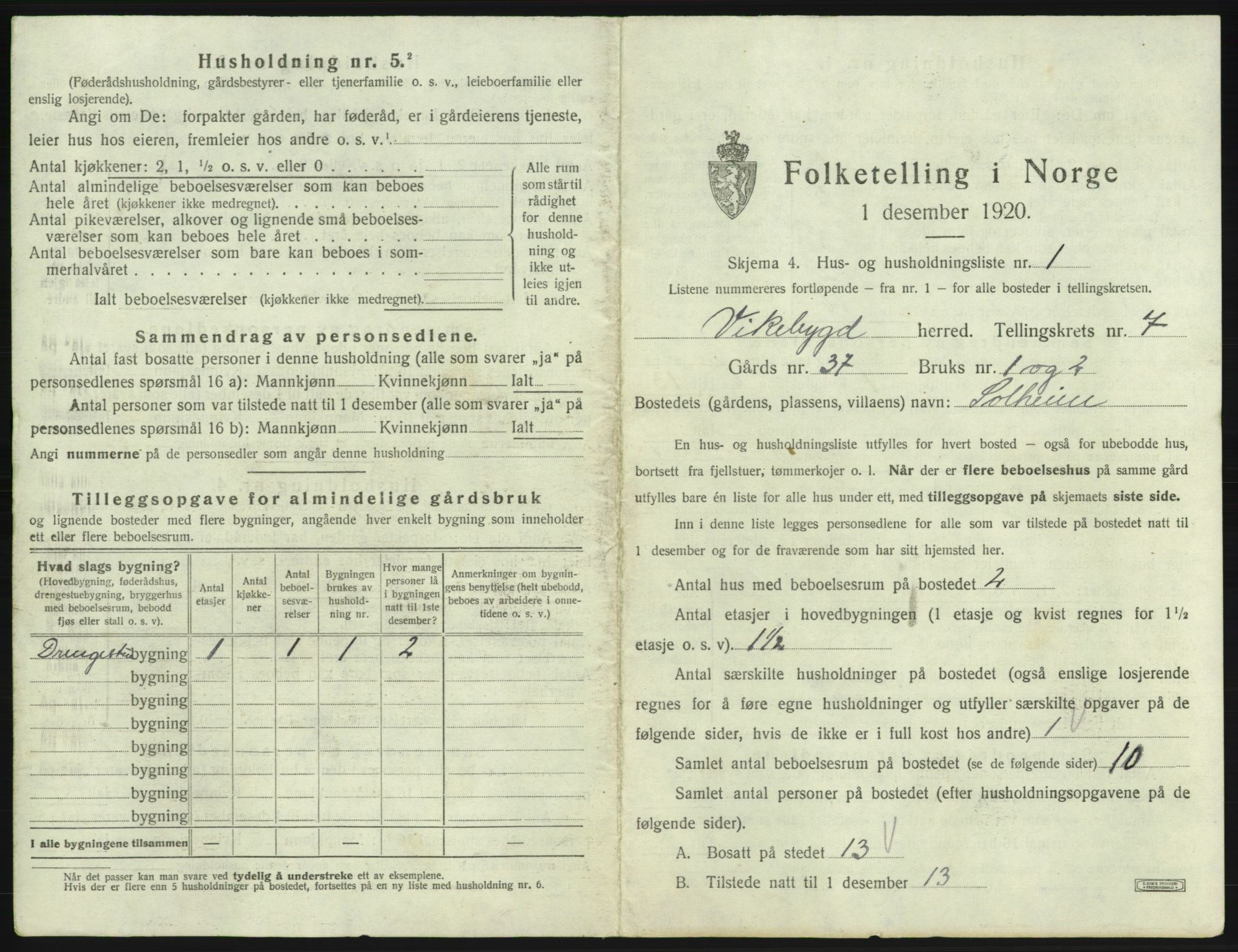 SAB, 1920 census for Vikebygd, 1920, p. 400