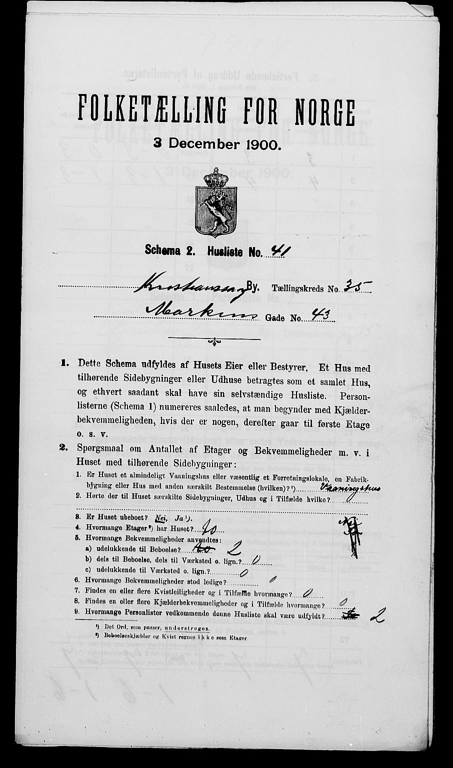 SAK, 1900 census for Kristiansand, 1900, p. 5736