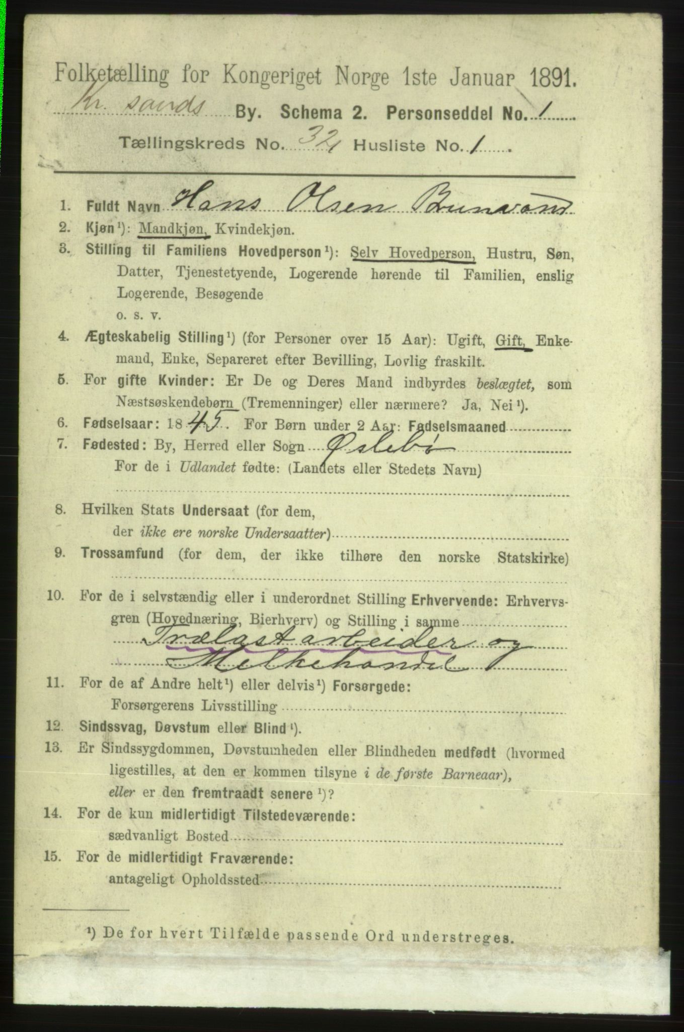 RA, 1891 census for 1001 Kristiansand, 1891, p. 10249