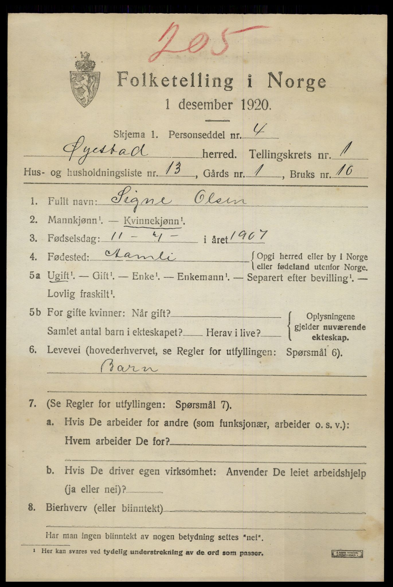 SAK, 1920 census for Øyestad, 1920, p. 1970