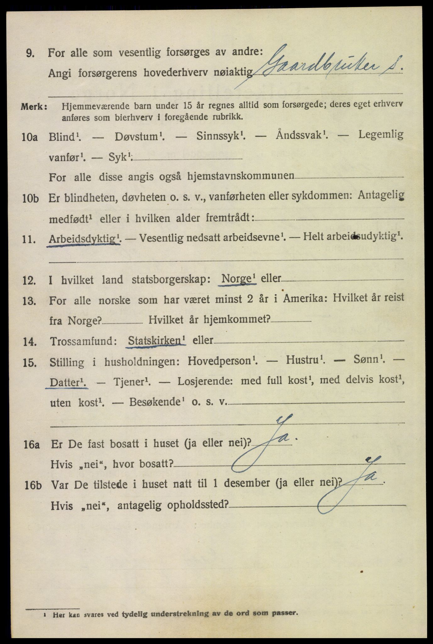 SAH, 1920 census for Tynset, 1920, p. 1609