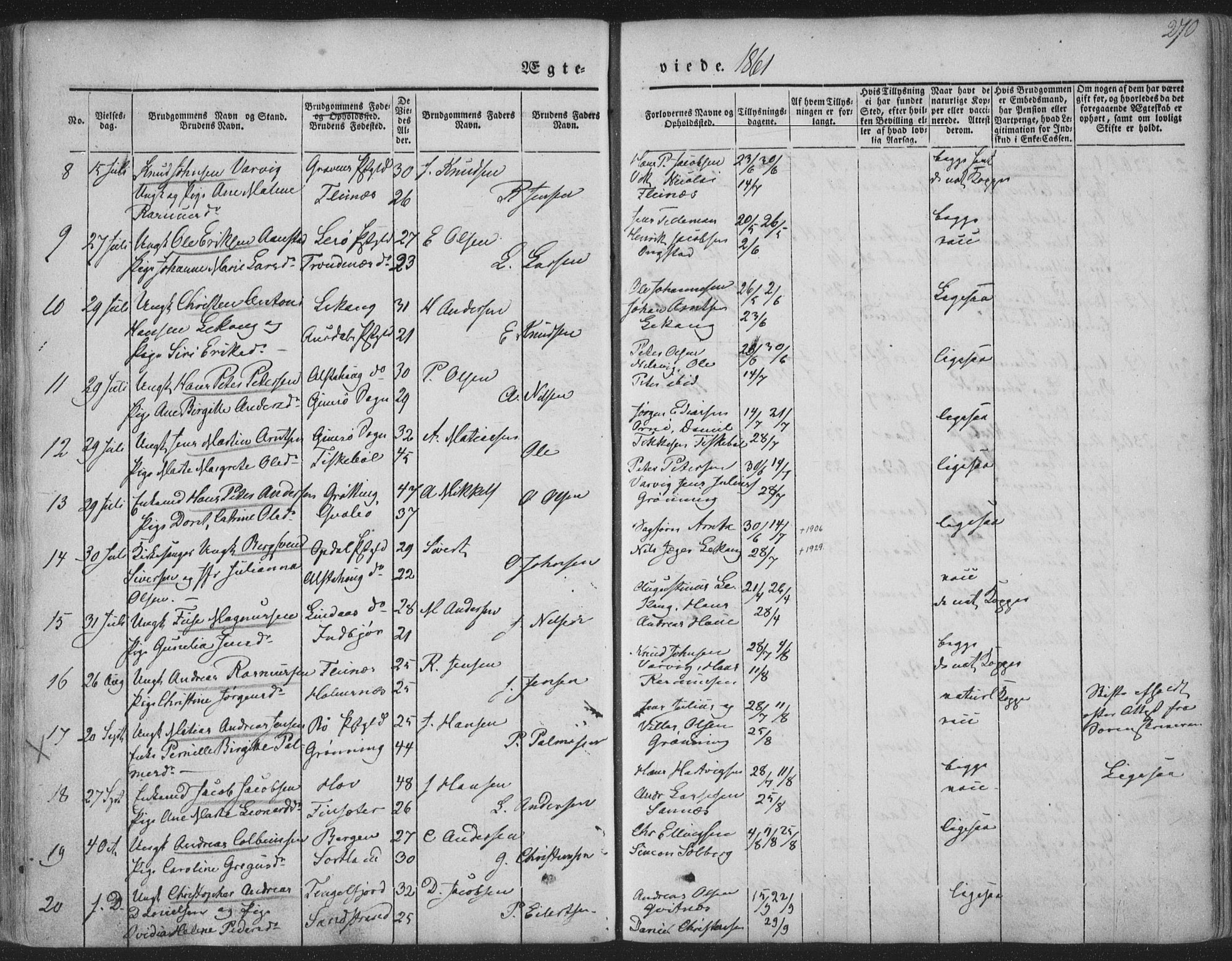 Ministerialprotokoller, klokkerbøker og fødselsregistre - Nordland, AV/SAT-A-1459/888/L1241: Parish register (official) no. 888A07, 1849-1869, p. 270