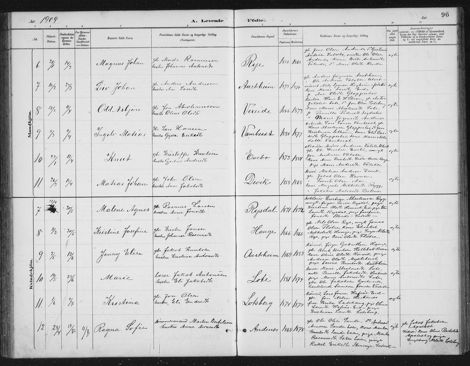 Gloppen sokneprestembete, AV/SAB-A-80101/H/Hab/Habb/L0002: Parish register (copy) no. B 2, 1889-1909, p. 96