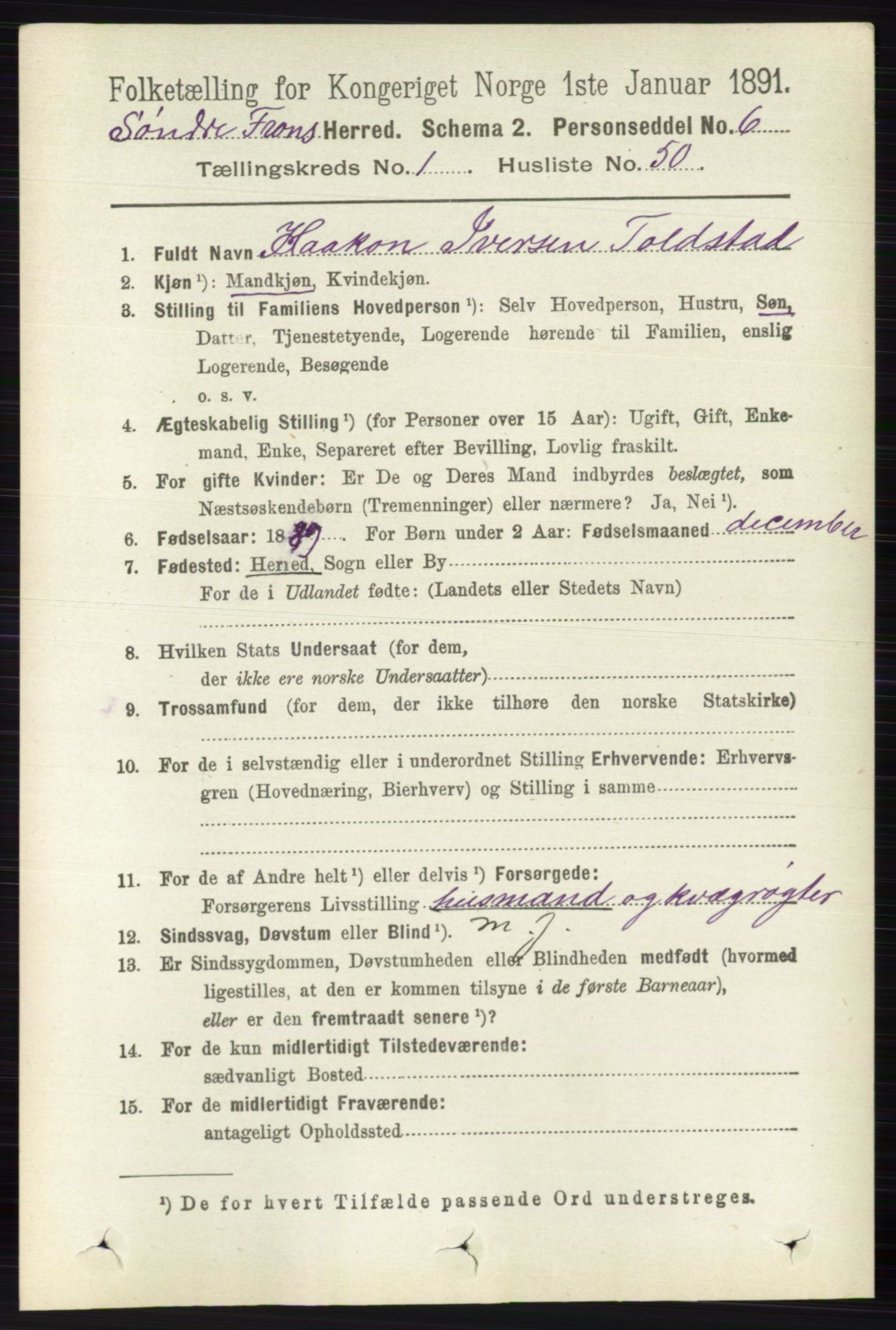 RA, 1891 census for 0519 Sør-Fron, 1891, p. 404