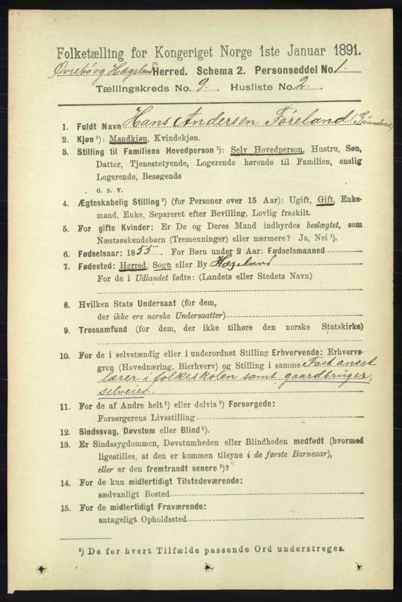 RA, 1891 census for 1016 Øvrebø og Hægeland, 1891, p. 1753