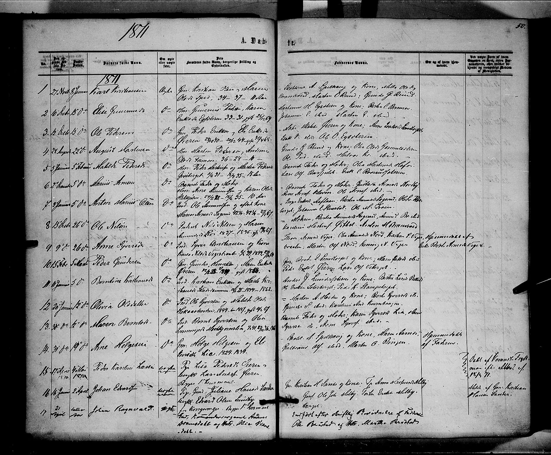 Brandval prestekontor, AV/SAH-PREST-034/H/Ha/Haa/L0001: Parish register (official) no. 1, 1864-1879, p. 50