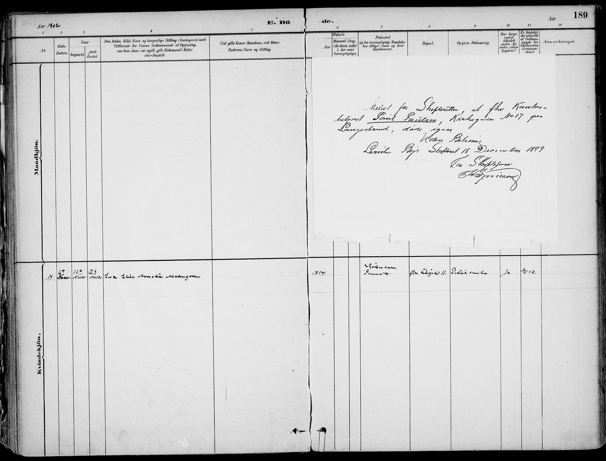 Larvik kirkebøker, AV/SAKO-A-352/F/Fb/L0004: Parish register (official) no. II 4, 1884-1902, p. 189