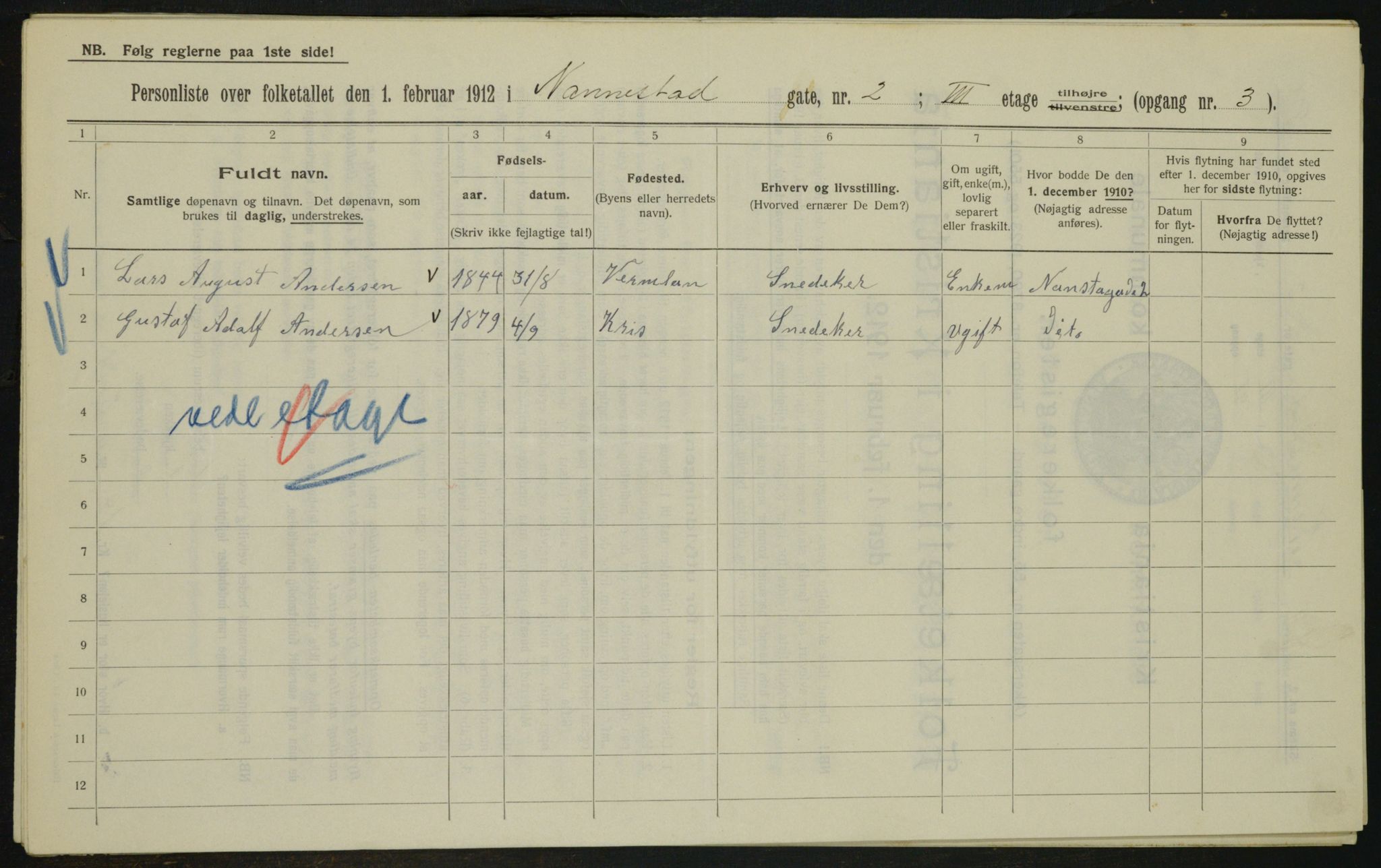 OBA, Municipal Census 1912 for Kristiania, 1912, p. 69604