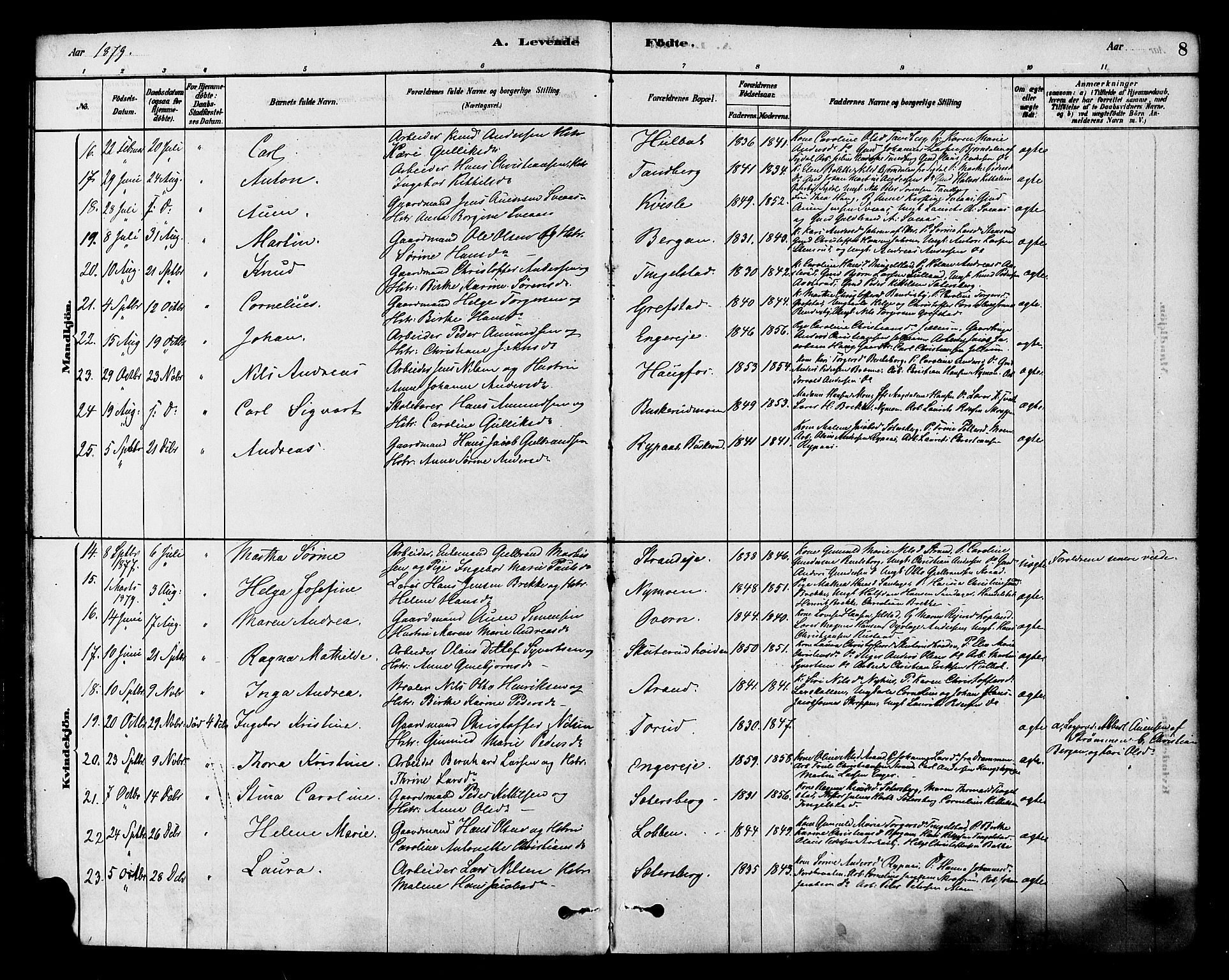 Modum kirkebøker, AV/SAKO-A-234/F/Fa/L0015: Parish register (official) no. 15 /1, 1877-1889, p. 8