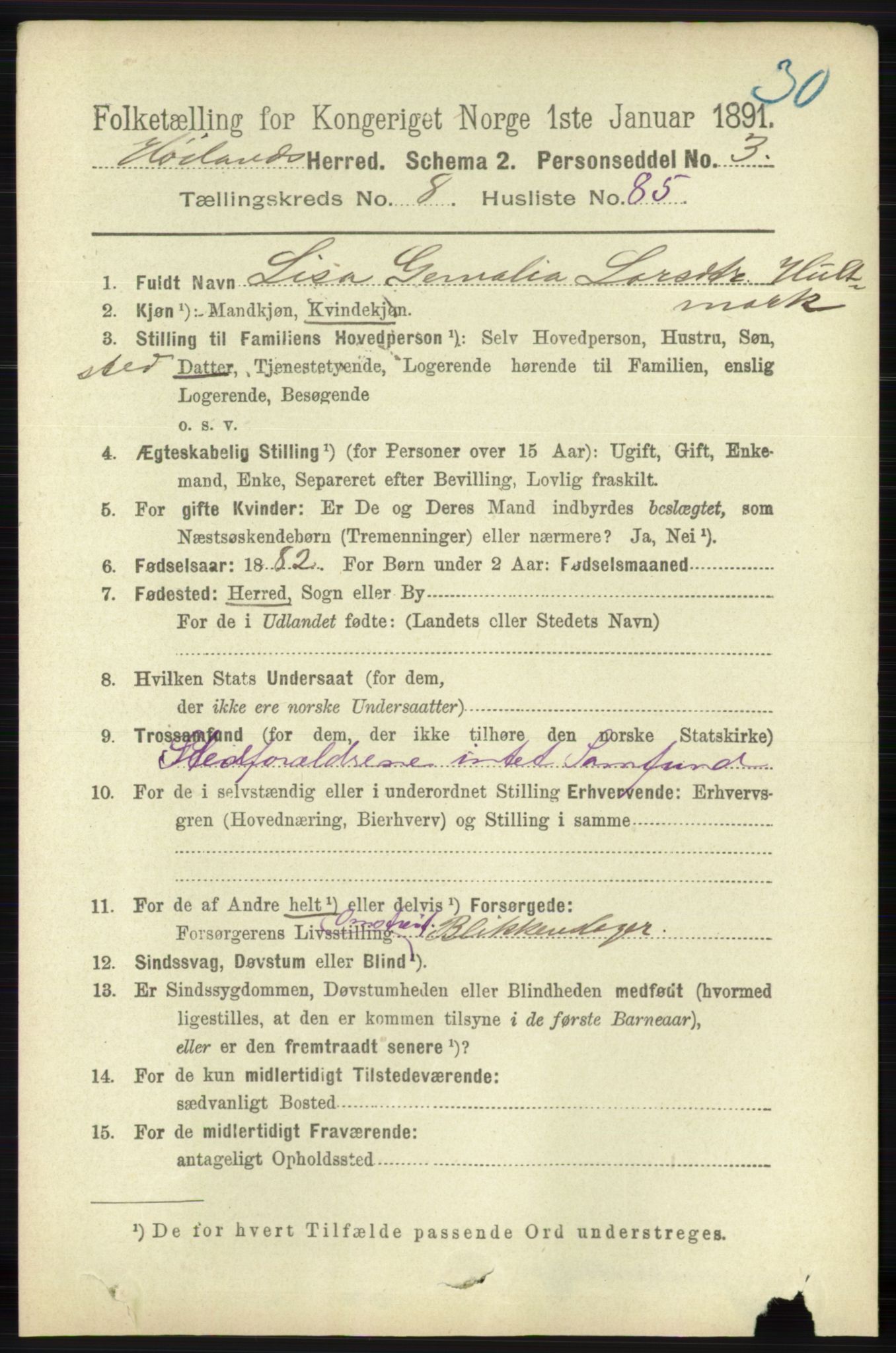 RA, 1891 census for 1123 Høyland, 1891, p. 3456