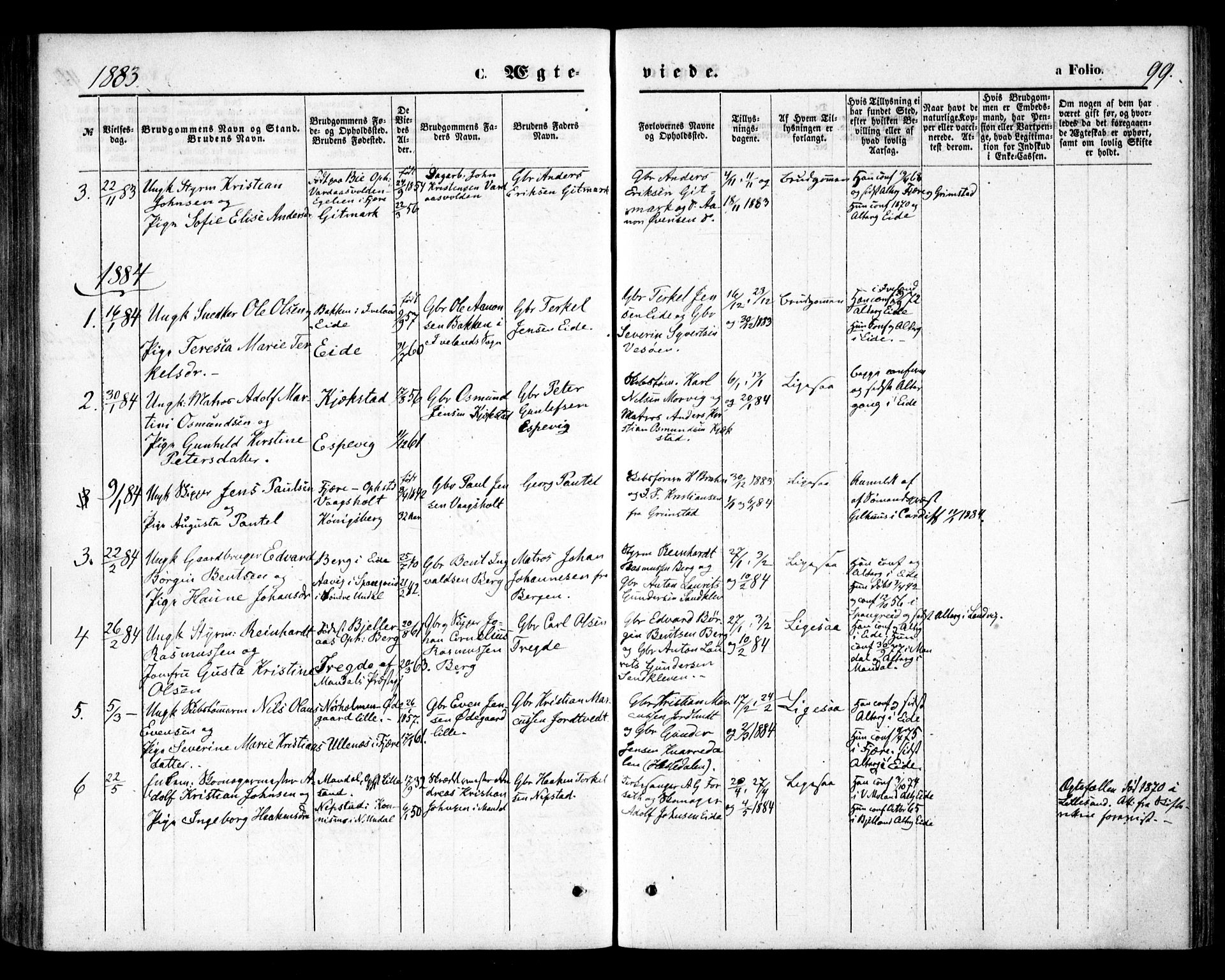 Hommedal sokneprestkontor, AV/SAK-1111-0023/F/Fa/Faa/L0002: Parish register (official) no. A 2, 1861-1884, p. 99