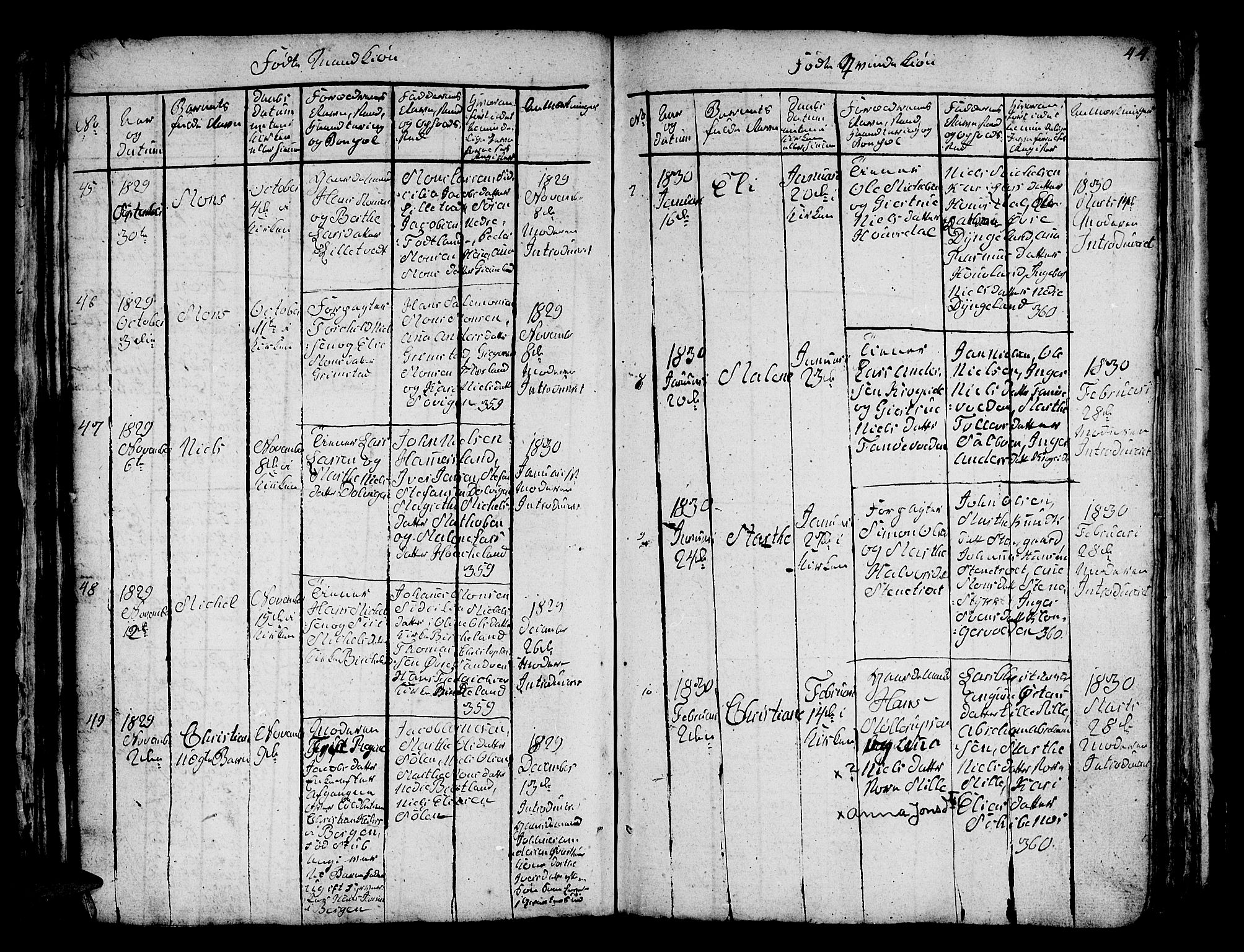 Fana Sokneprestembete, AV/SAB-A-75101/H/Hab/Habc/L0001: Parish register (copy) no. C 1, 1824-1837, p. 44