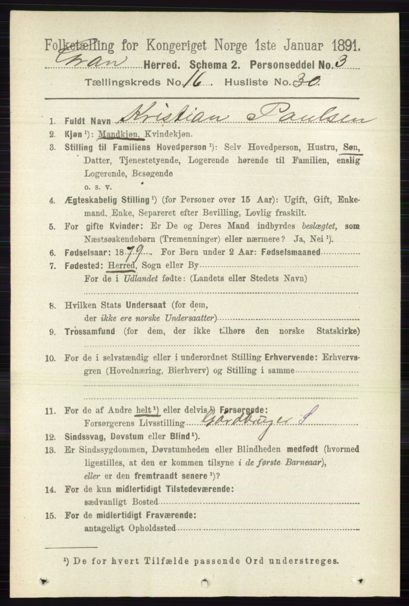 RA, 1891 census for 0534 Gran, 1891, p. 8289