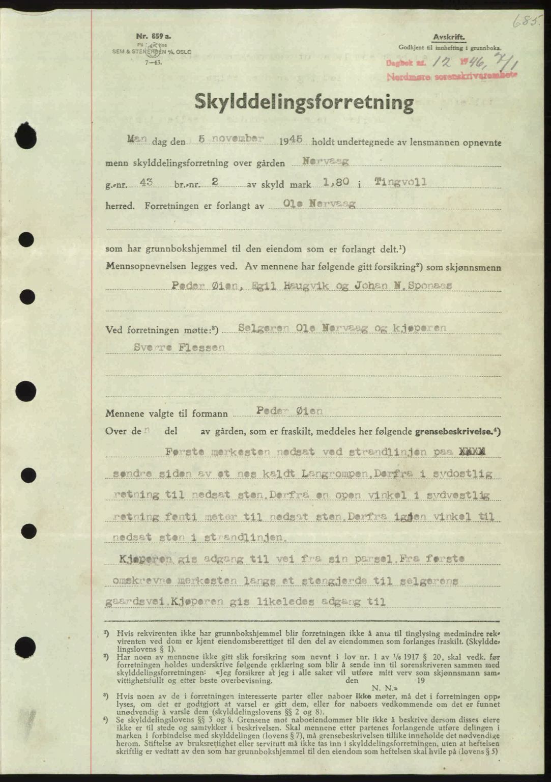 Nordmøre sorenskriveri, AV/SAT-A-4132/1/2/2Ca: Mortgage book no. A100b, 1946-1946, Diary no: : 12/1946