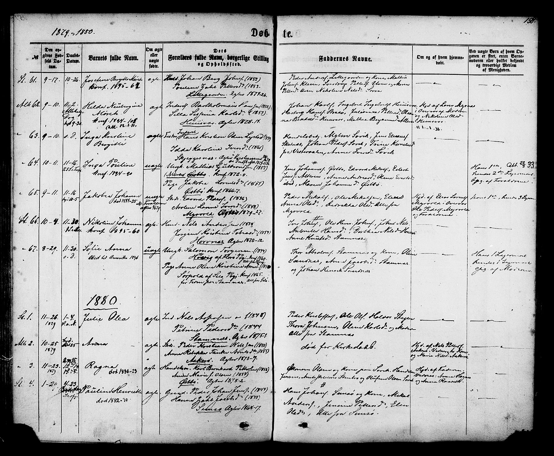 Ministerialprotokoller, klokkerbøker og fødselsregistre - Nordland, SAT/A-1459/830/L0449: Parish register (official) no. 830A13, 1866-1886, p. 158