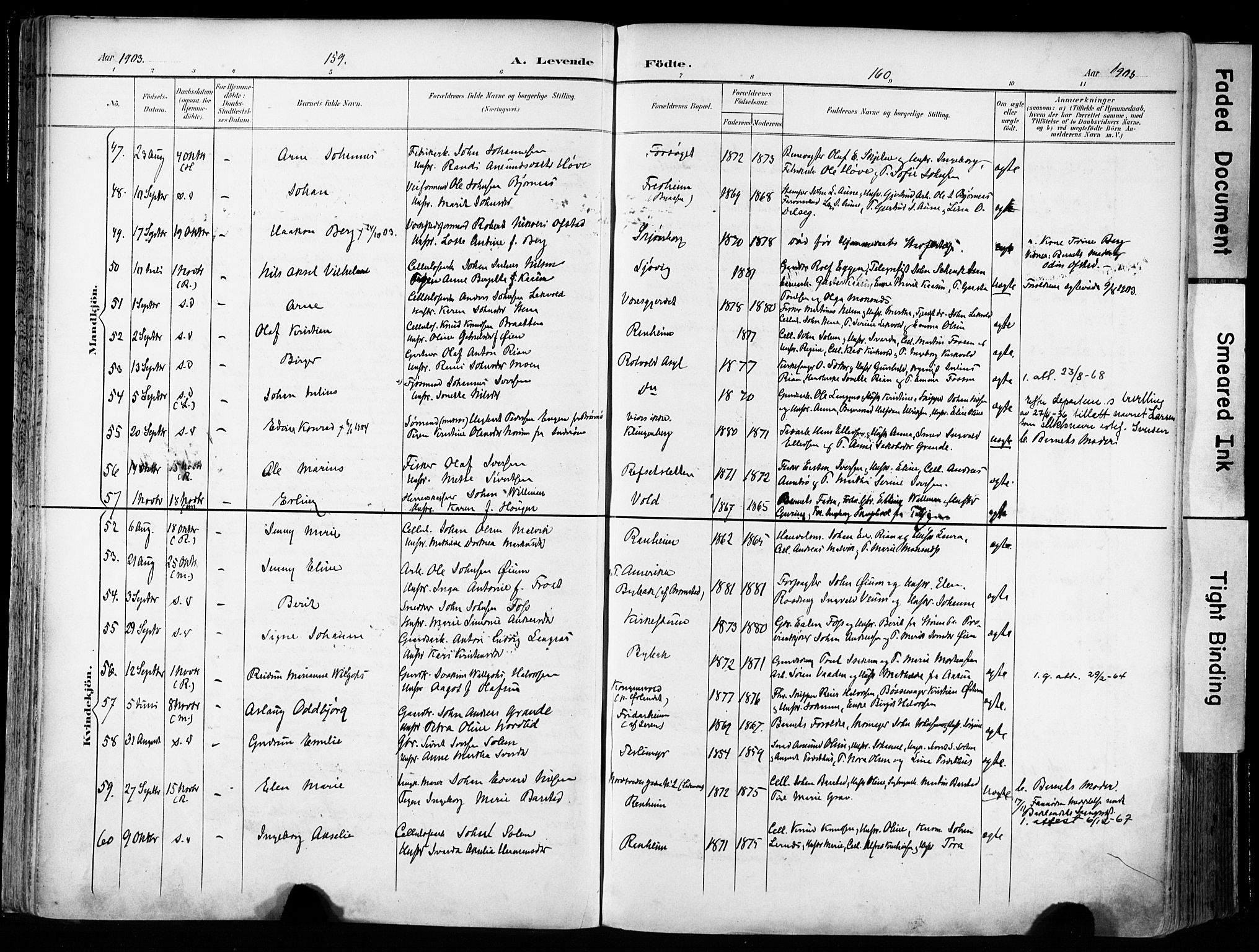 Ministerialprotokoller, klokkerbøker og fødselsregistre - Sør-Trøndelag, SAT/A-1456/606/L0301: Parish register (official) no. 606A16, 1894-1907, p. 159-160