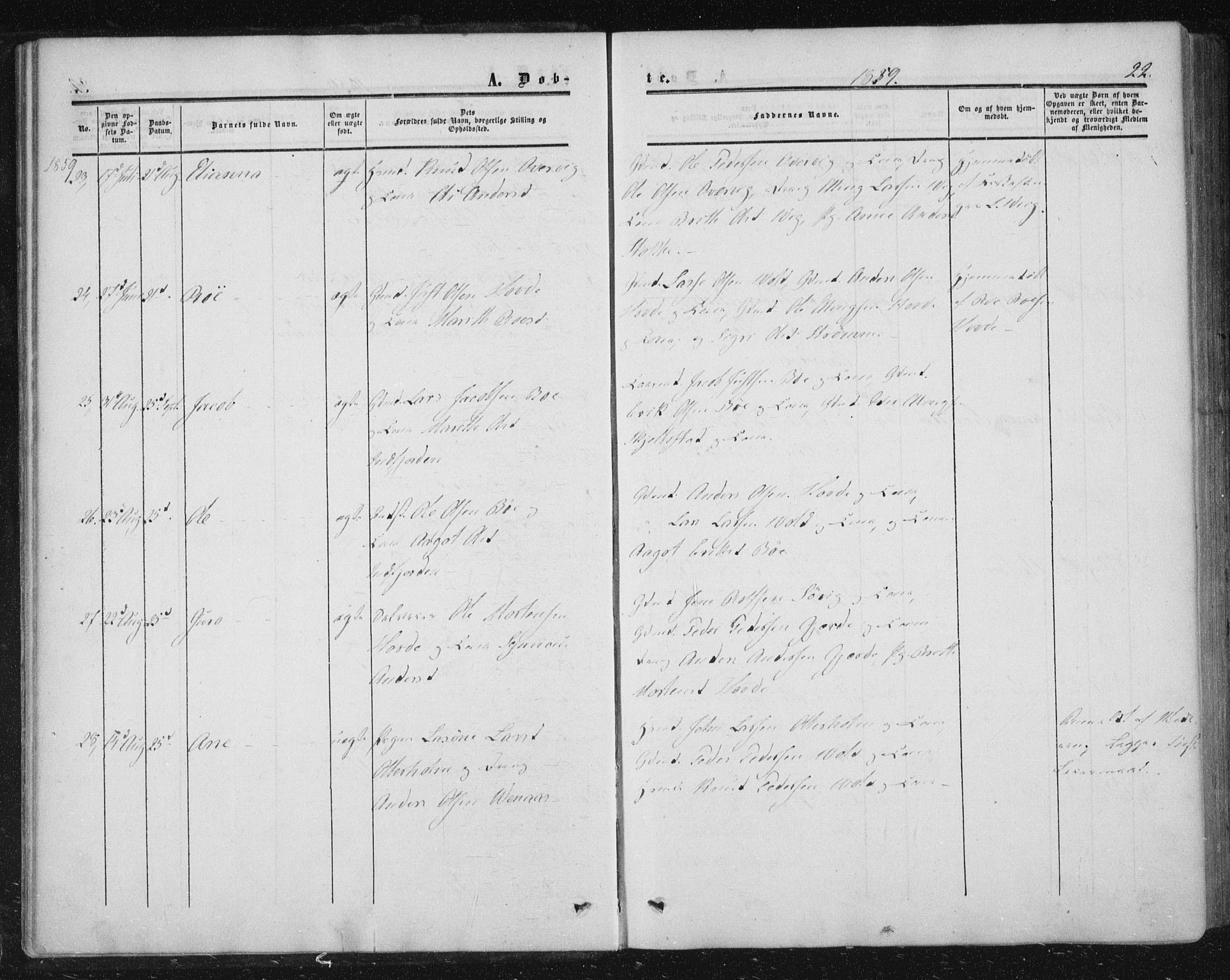 Ministerialprotokoller, klokkerbøker og fødselsregistre - Møre og Romsdal, AV/SAT-A-1454/543/L0562: Parish register (official) no. 543A02, 1854-1884, p. 22