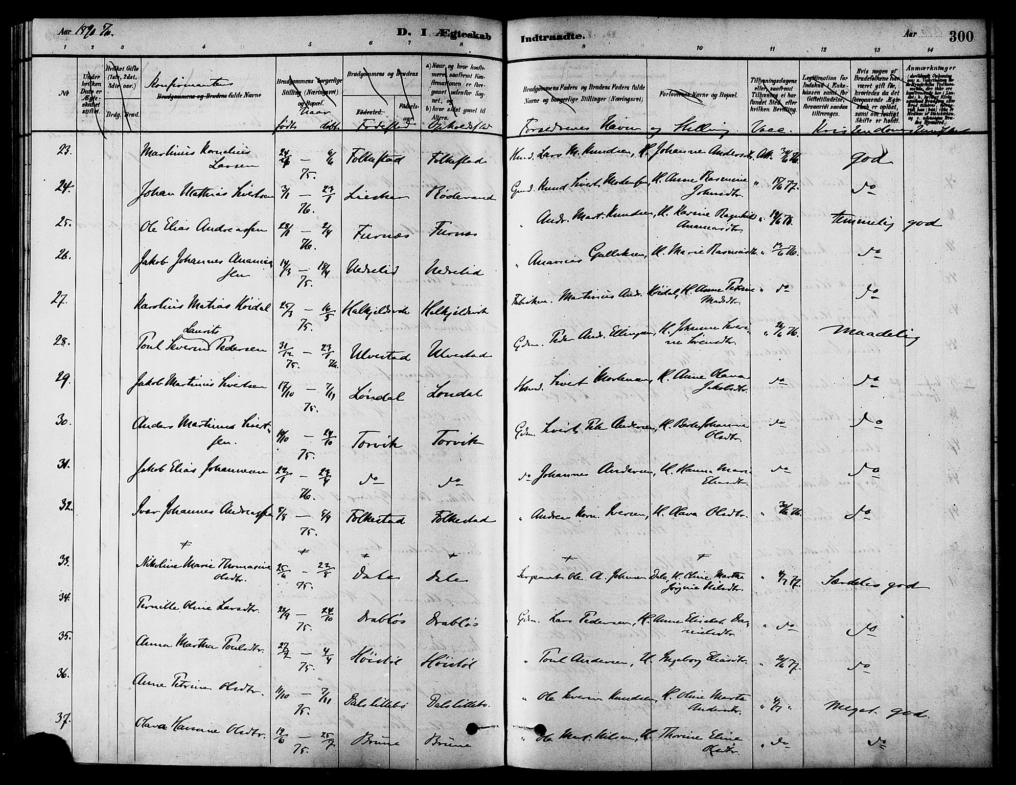 Ministerialprotokoller, klokkerbøker og fødselsregistre - Møre og Romsdal, AV/SAT-A-1454/511/L0141: Parish register (official) no. 511A08, 1878-1890, p. 300