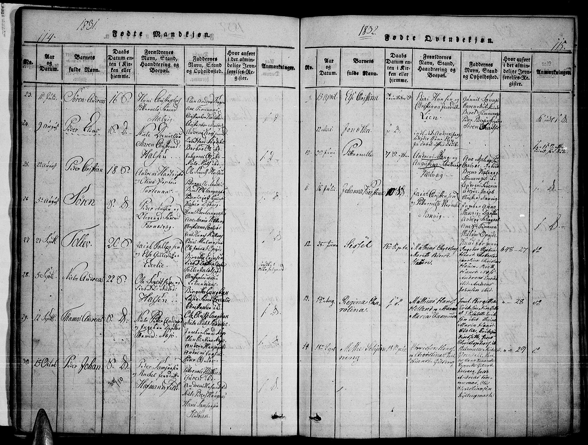 Ministerialprotokoller, klokkerbøker og fødselsregistre - Nordland, SAT/A-1459/859/L0842: Parish register (official) no. 859A02, 1821-1839, p. 114-115