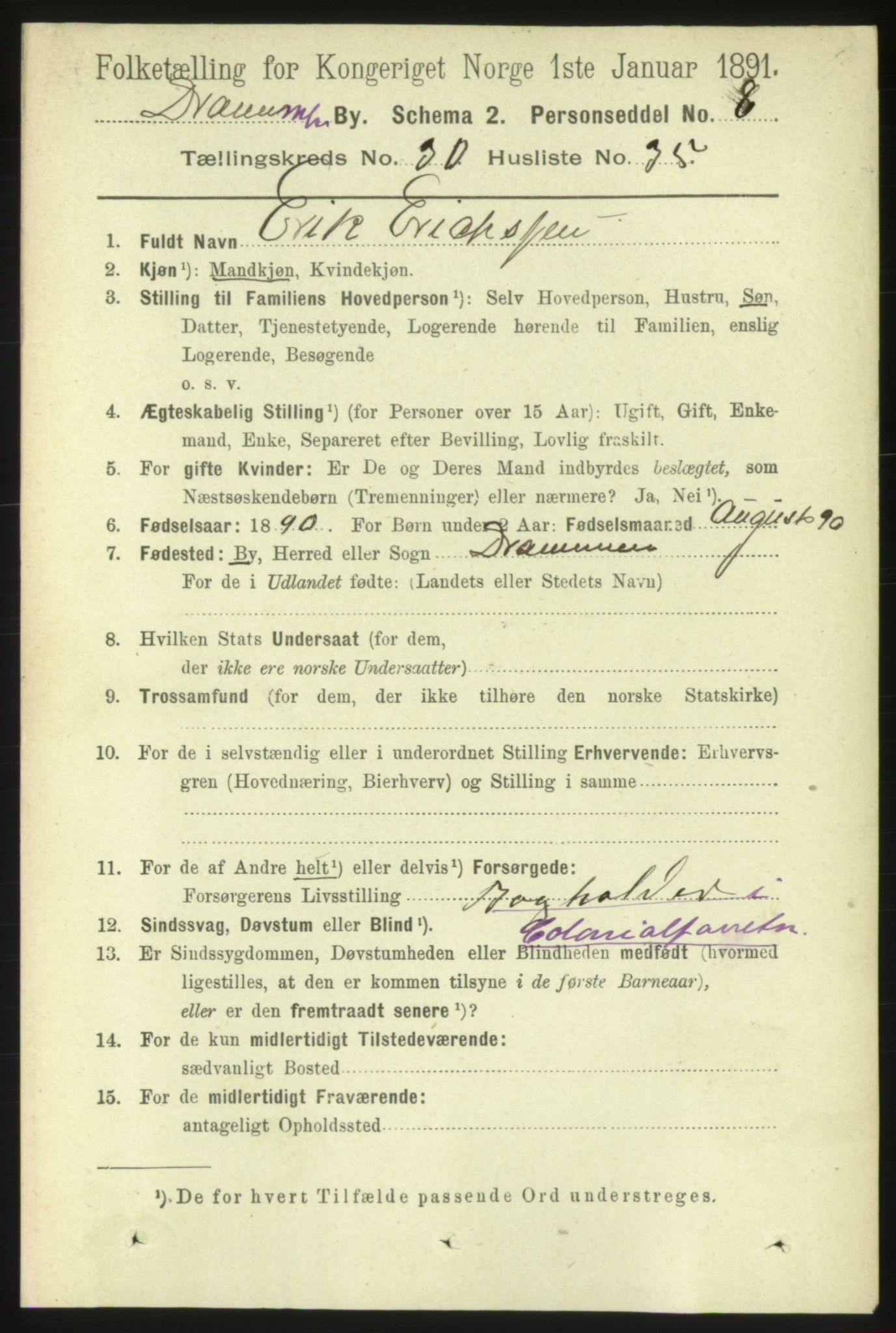 RA, 1891 census for 0602 Drammen, 1891, p. 18557