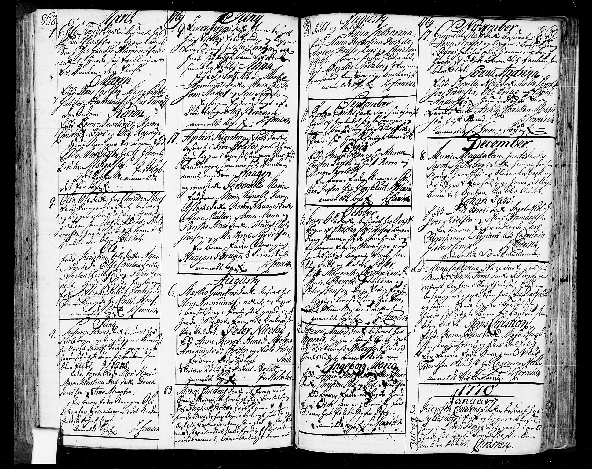 Oslo domkirke Kirkebøker, AV/SAO-A-10752/F/Fa/L0004: Parish register (official) no. 4, 1743-1786, p. 868-869