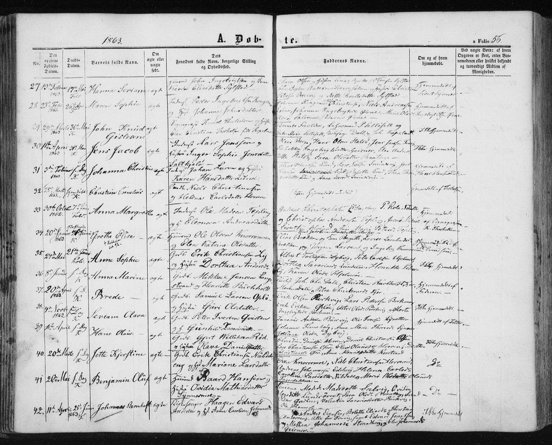 Ministerialprotokoller, klokkerbøker og fødselsregistre - Nord-Trøndelag, AV/SAT-A-1458/780/L0641: Parish register (official) no. 780A06, 1857-1874, p. 56