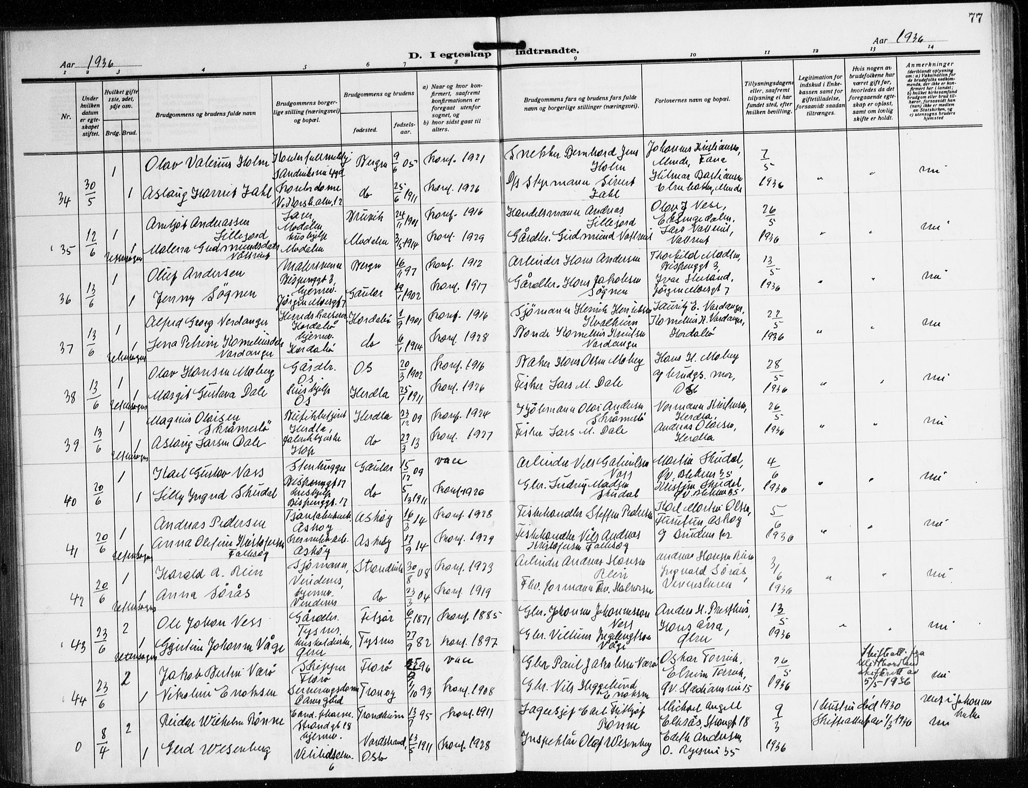 Korskirken sokneprestembete, AV/SAB-A-76101/H/Hab: Parish register (copy) no. D 5, 1926-1944, p. 77