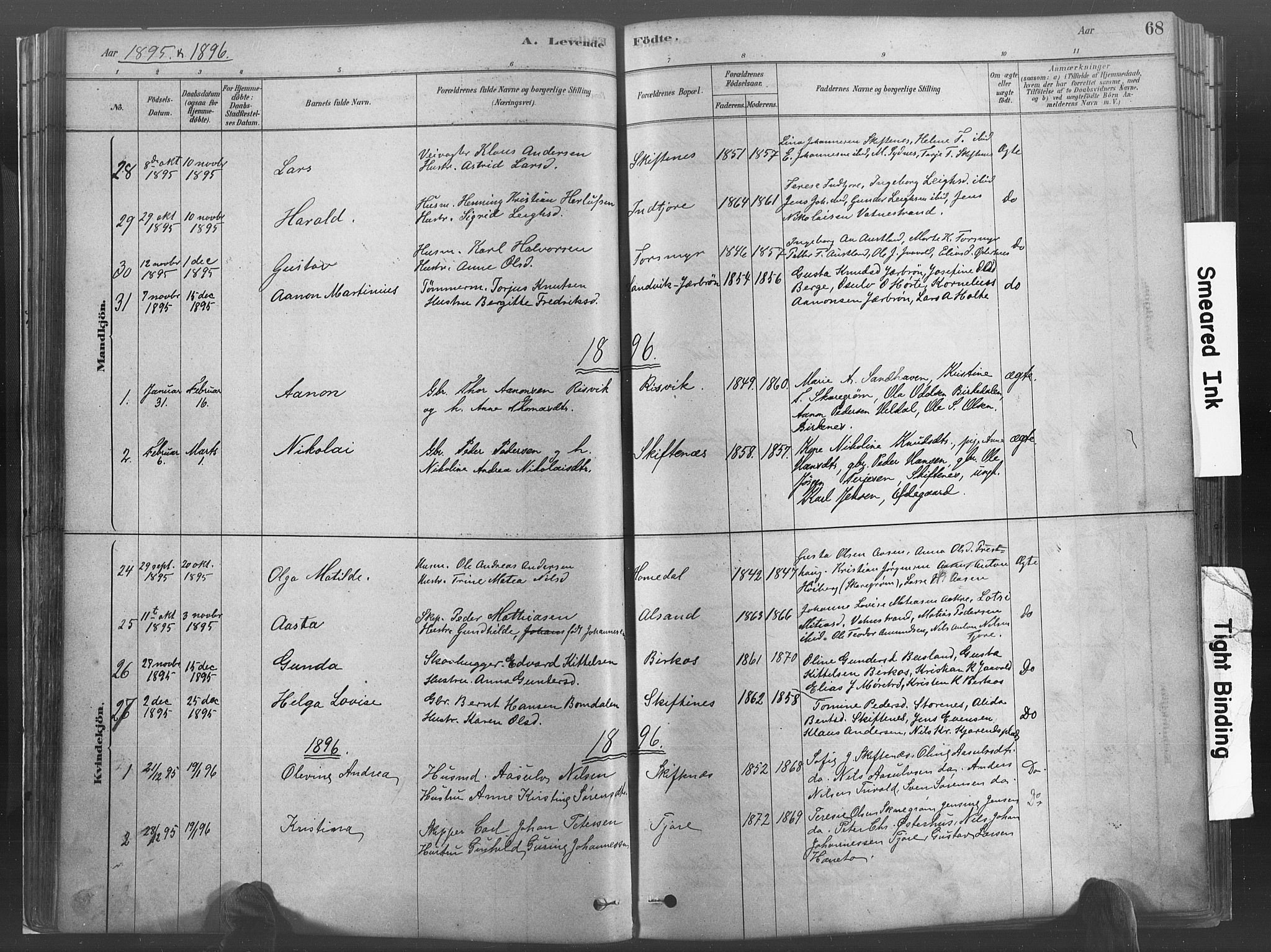 Hommedal sokneprestkontor, SAK/1111-0023/F/Fa/Fab/L0006: Parish register (official) no. A 6, 1878-1897, p. 68