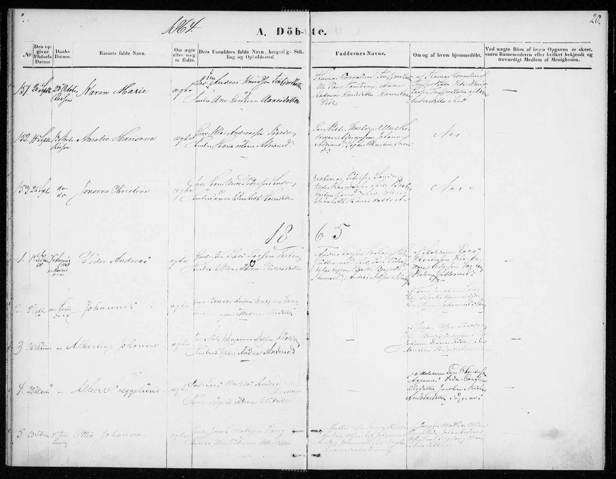Lenvik sokneprestembete, SATØ/S-1310/H/Ha/Haa/L0008kirke: Parish register (official) no. 8, 1864-1865, p. 20