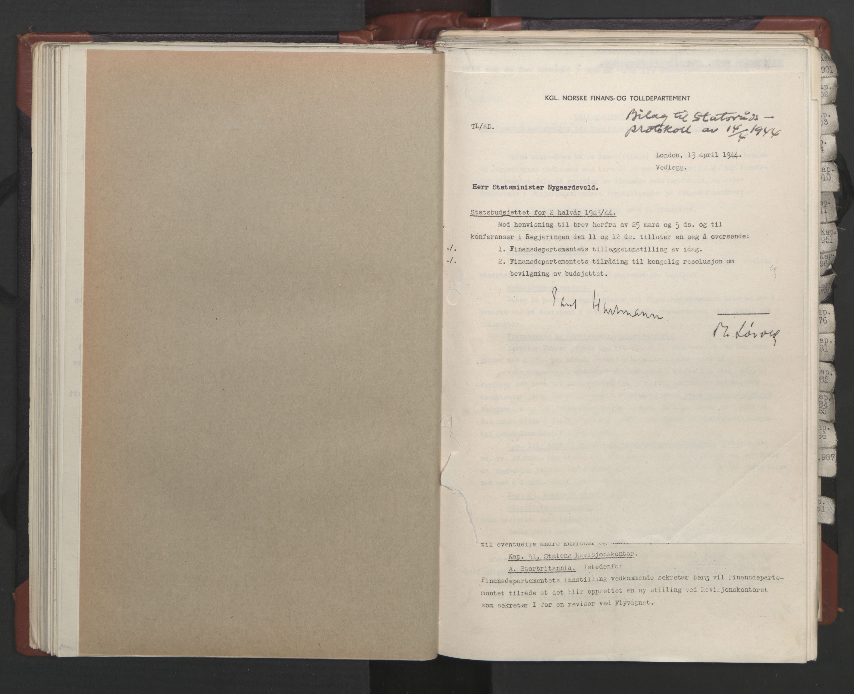 Statsrådssekretariatet, AV/RA-S-1001/A/Ac/L0124: Kgl. res. 14/1-30/6, 1944, p. 105