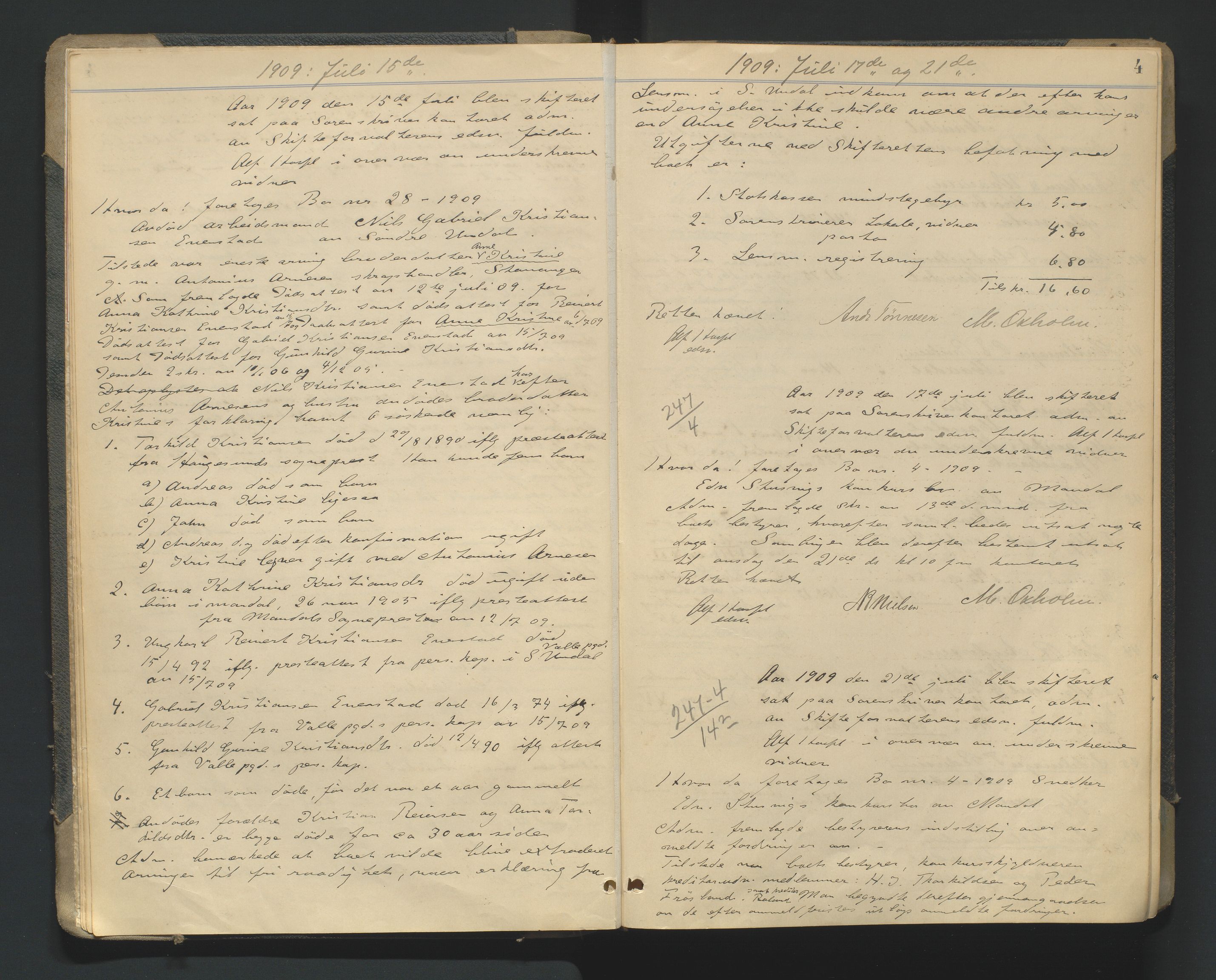 Mandal sorenskriveri, AV/SAK-1221-0005/001/H/Hc/L0081: Skifteforhandlingsprotokoll nr 13, 1909-1913, p. 4