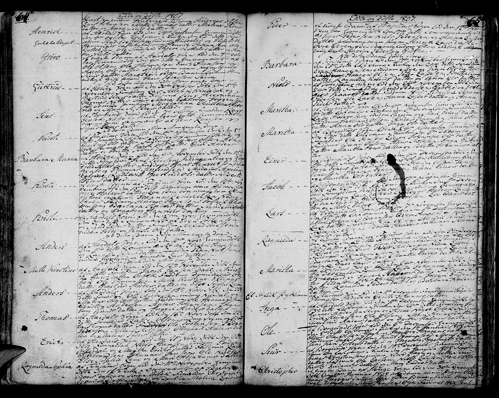 Lærdal sokneprestembete, AV/SAB-A-81201: Parish register (official) no. A 4, 1805-1821, p. 64-65