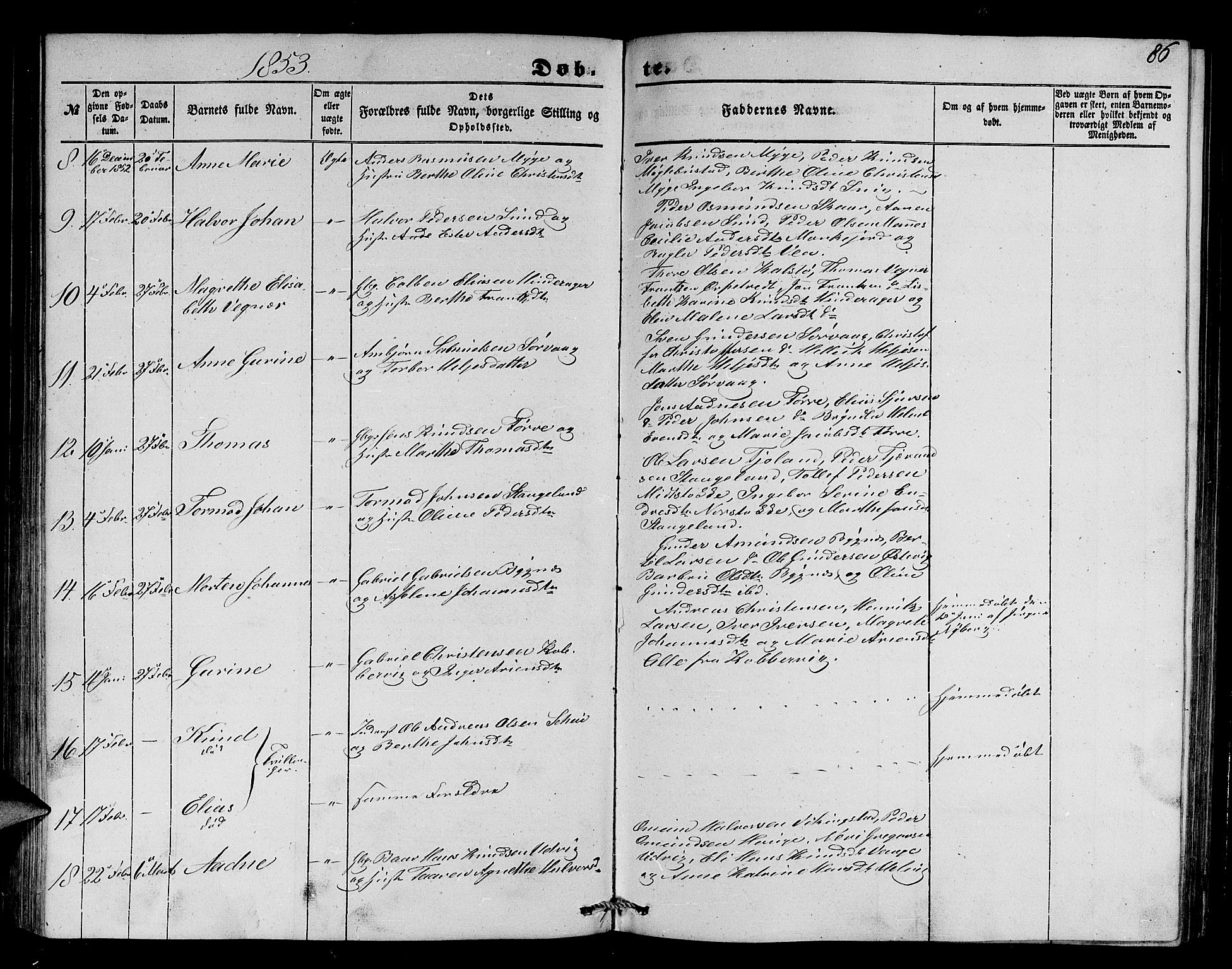 Avaldsnes sokneprestkontor, AV/SAST-A -101851/H/Ha/Hab/L0002: Parish register (copy) no. B 2, 1848-1856, p. 86