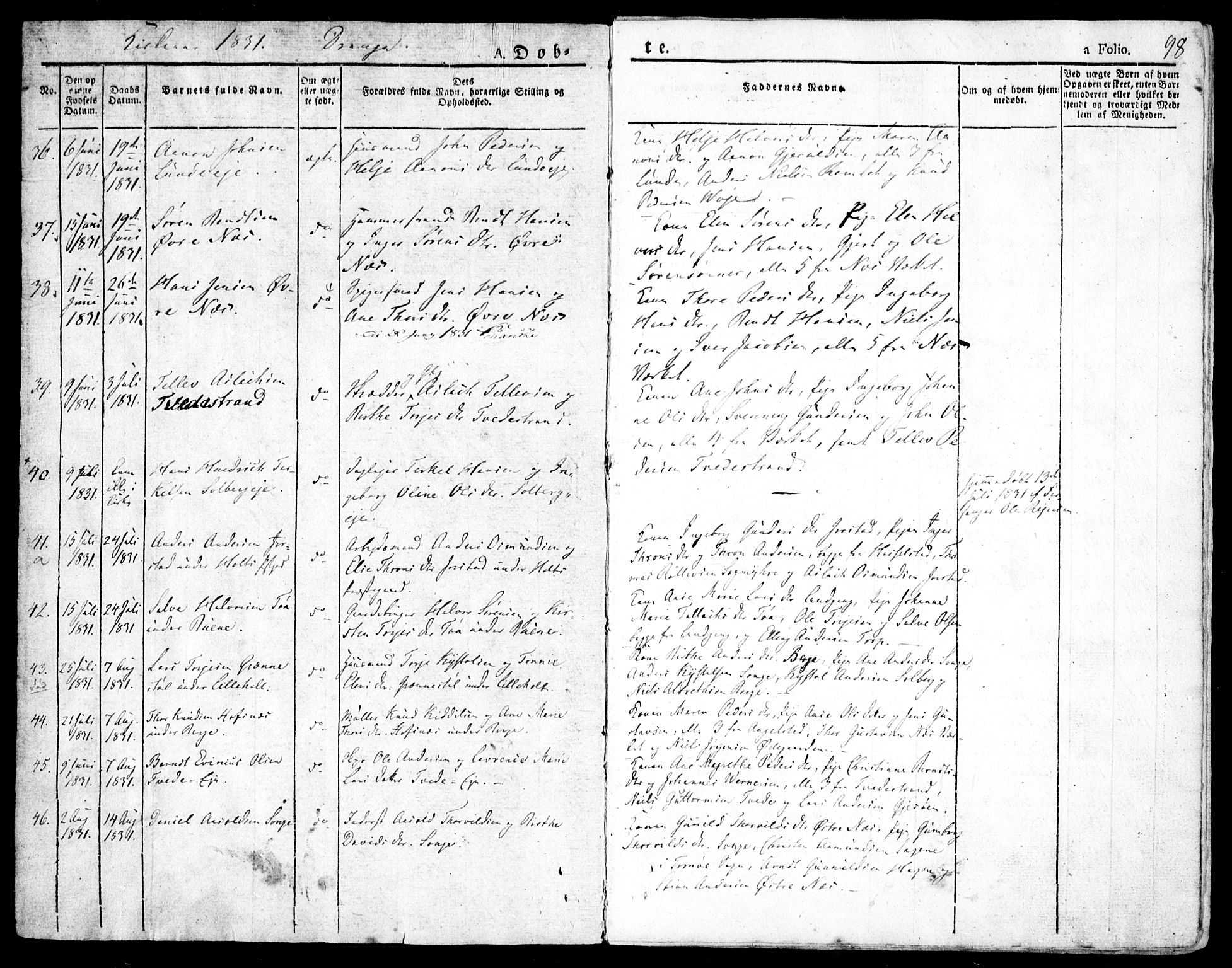 Holt sokneprestkontor, AV/SAK-1111-0021/F/Fa/L0006: Parish register (official) no. A 6, 1820-1835, p. 98