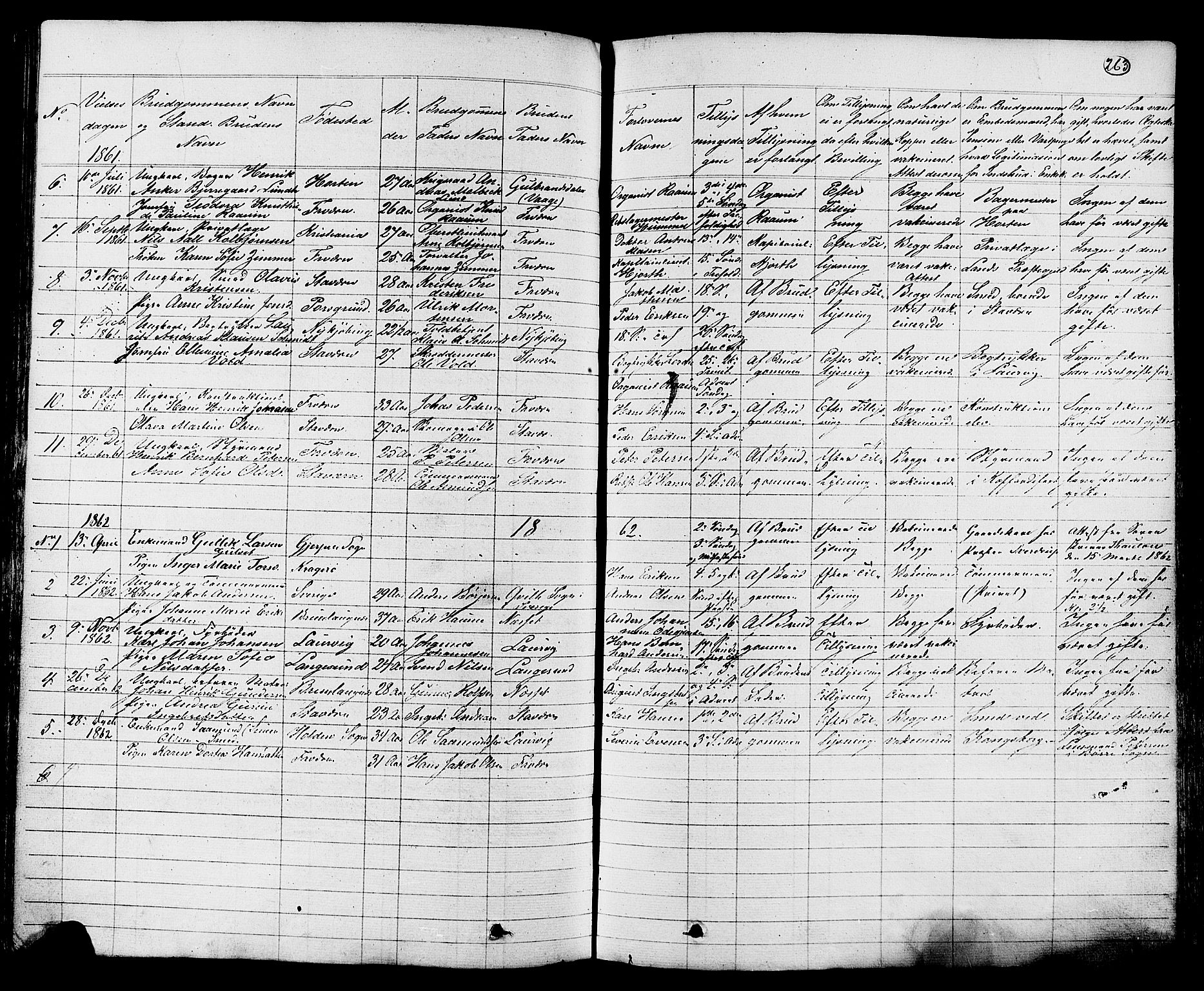 Stavern kirkebøker, AV/SAKO-A-318/G/Ga/L0002: Parish register (copy) no. 2, 1839-1909, p. 263