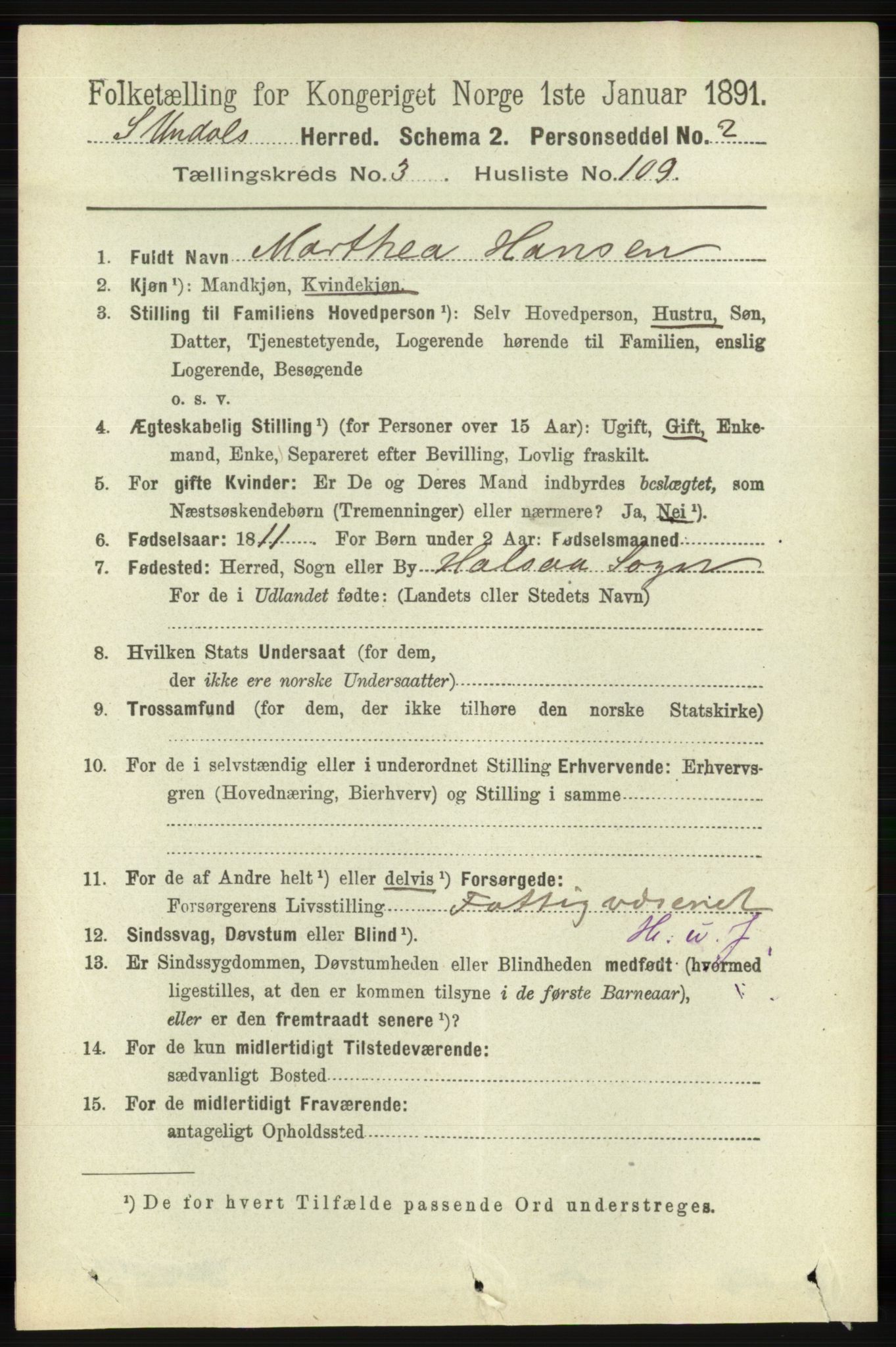 RA, 1891 census for 1029 Sør-Audnedal, 1891, p. 1328