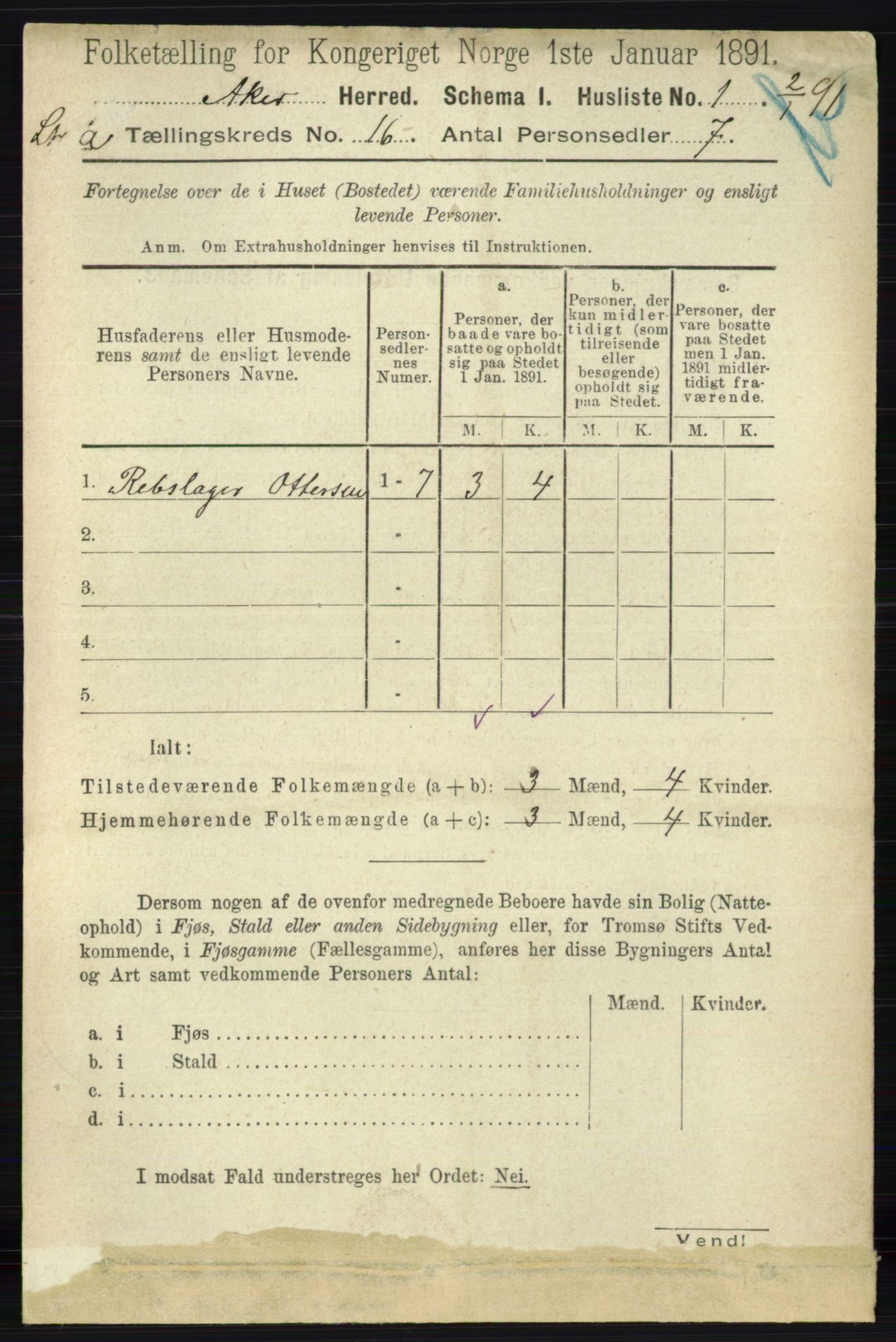 RA, 1891 census for 0218 Aker, 1891, p. 13922