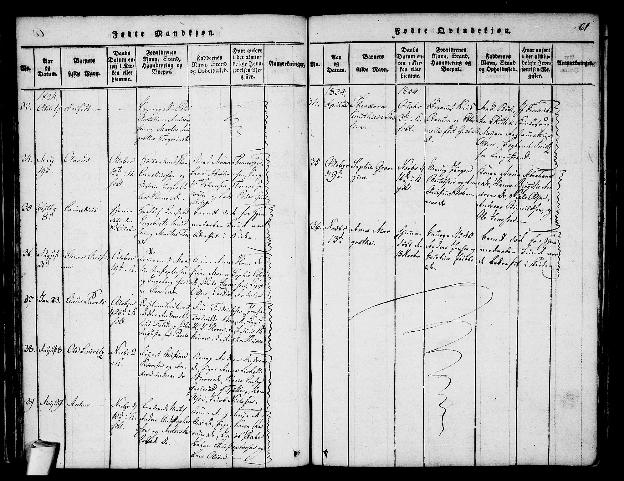 Stavern kirkebøker, SAKO/A-318/F/Fa/L0006: Parish register (official) no. 6, 1816-1839, p. 61