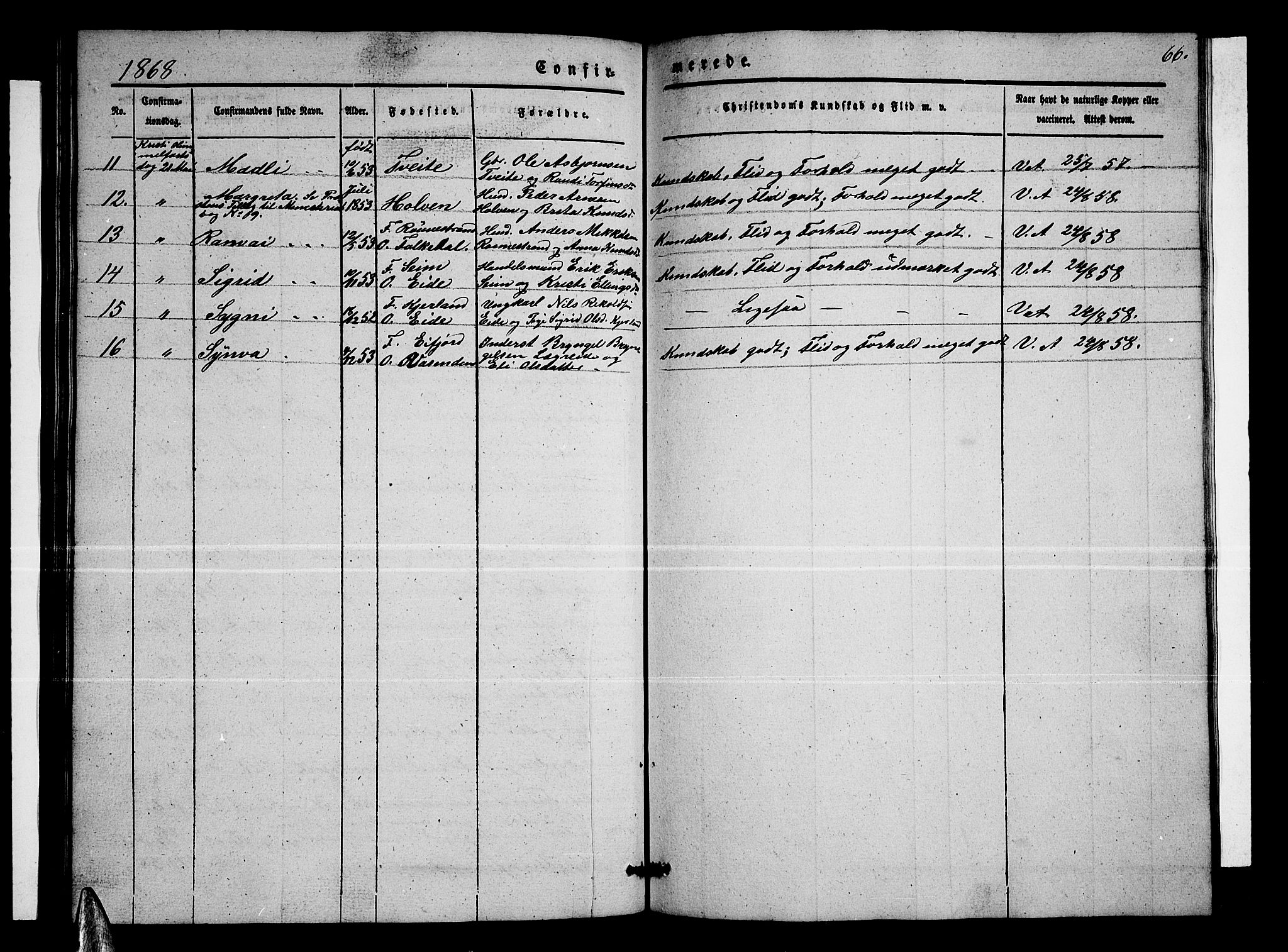 Ulvik sokneprestembete, SAB/A-78801/H/Hab: Parish register (copy) no. B 1, 1855-1868, p. 66