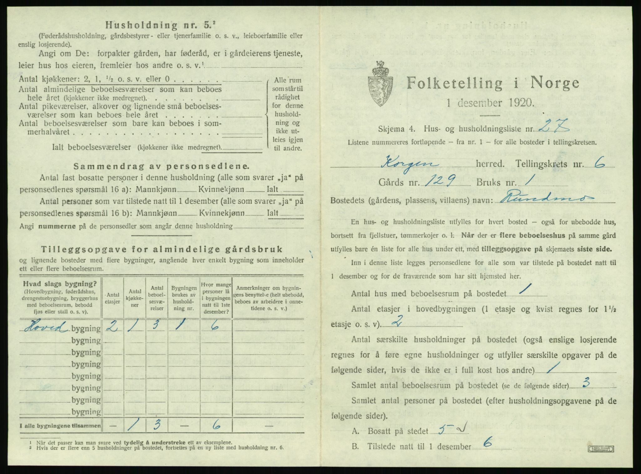 SAT, 1920 census for Korgen, 1920, p. 416