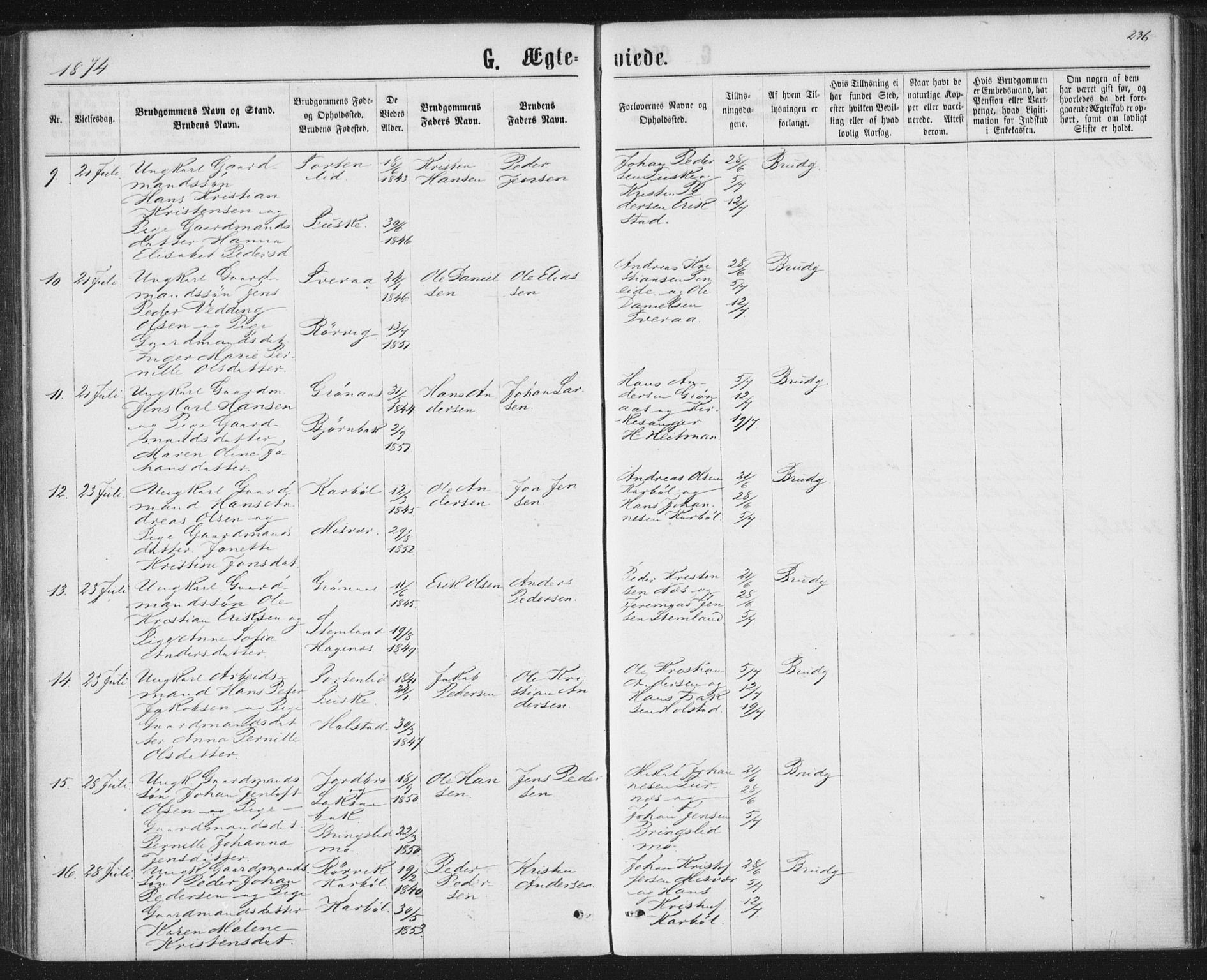 Ministerialprotokoller, klokkerbøker og fødselsregistre - Nordland, AV/SAT-A-1459/852/L0739: Parish register (official) no. 852A09, 1866-1877, p. 236