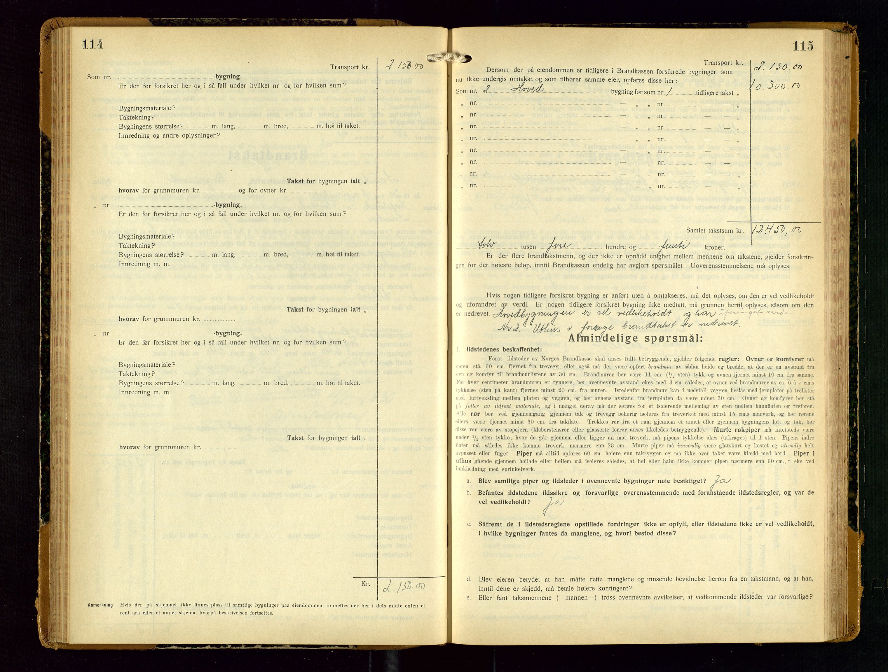 Sauda lensmannskontor, AV/SAST-A-100177/Gob/L0003: Branntakstprotokoll - skjematakst, 1928-1936, p. 114-115