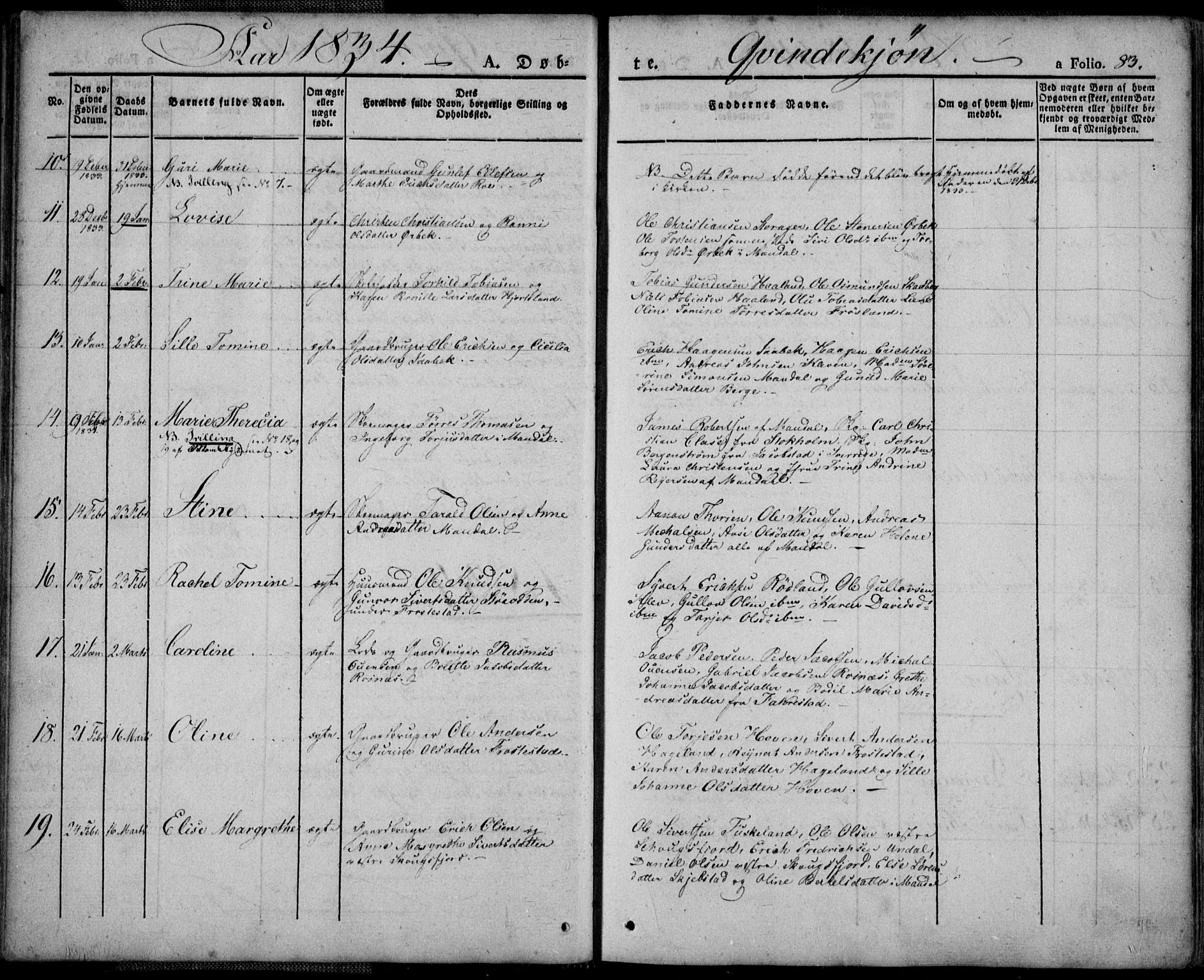 Mandal sokneprestkontor, SAK/1111-0030/F/Fa/Faa/L0011: Parish register (official) no. A 11, 1830-1839, p. 83