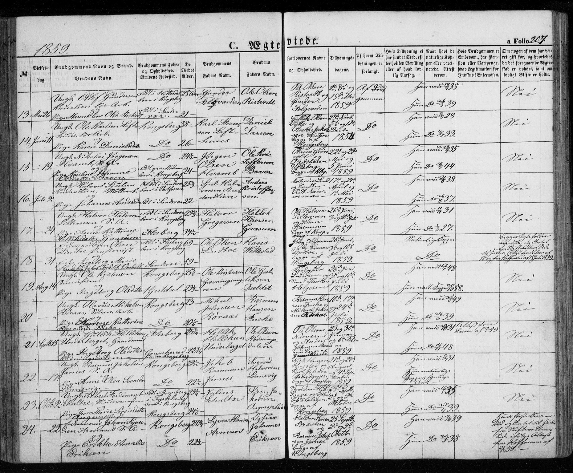 Kongsberg kirkebøker, AV/SAKO-A-22/G/Ga/L0003: Parish register (copy) no. 3, 1859-1875, p. 207