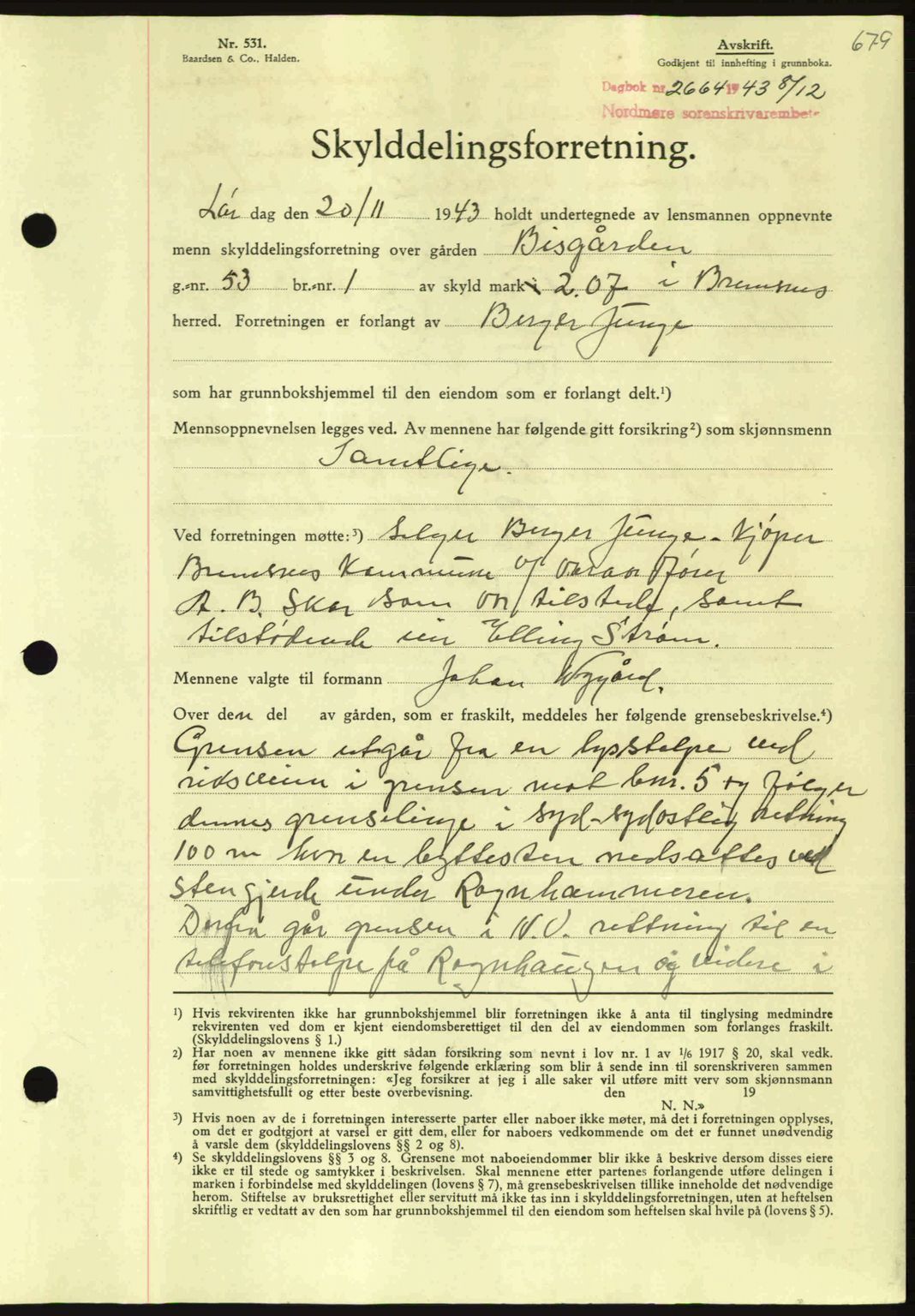 Nordmøre sorenskriveri, SAT/A-4132/1/2/2Ca: Mortgage book no. A96, 1943-1944, Diary no: : 2664/1943
