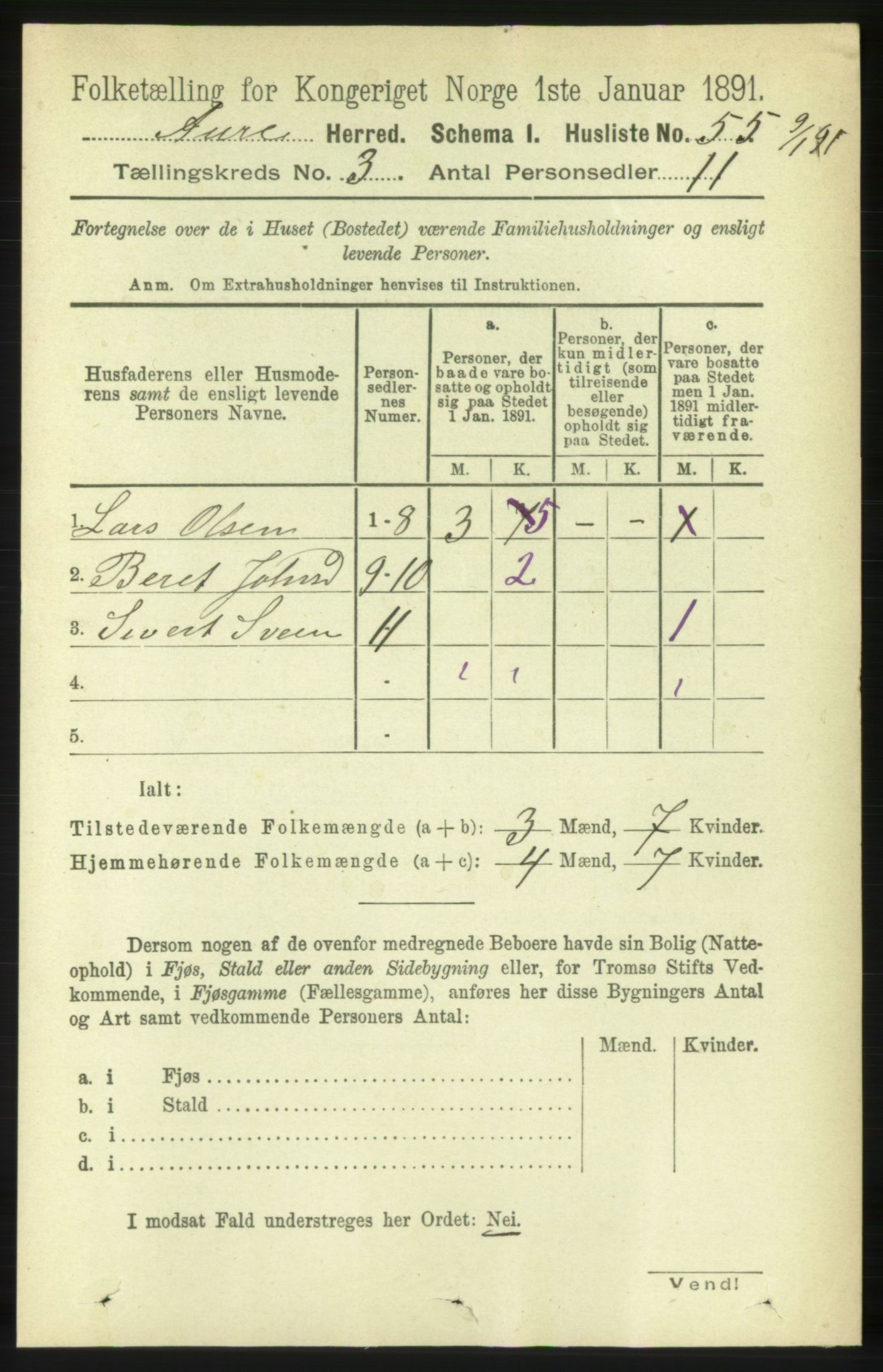 RA, 1891 census for 1569 Aure, 1891, p. 1546