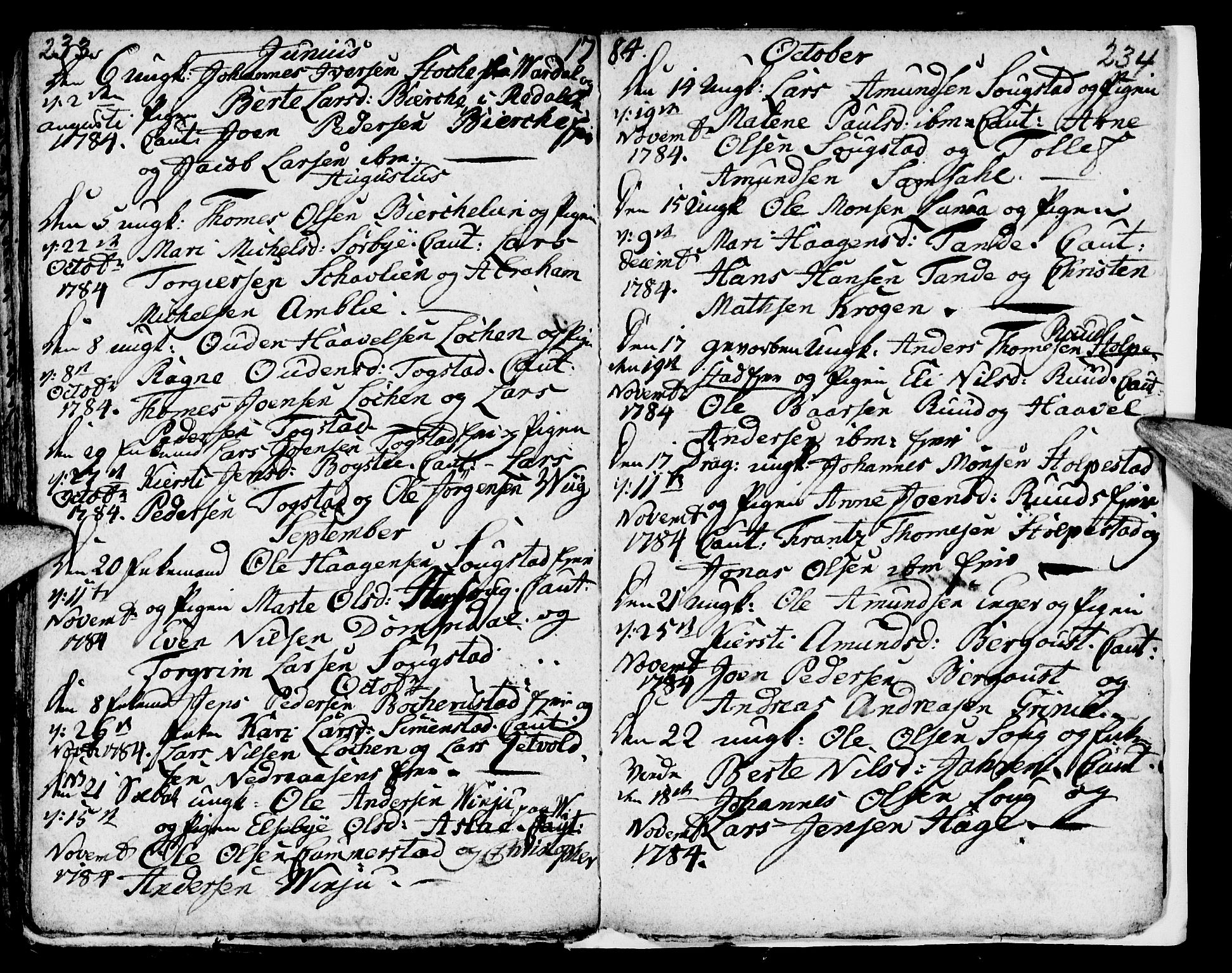 Ringsaker prestekontor, SAH/PREST-014/I/Ia/L0005/0003: Parish register draft no. 1C, 1780-1784, p. 233-234