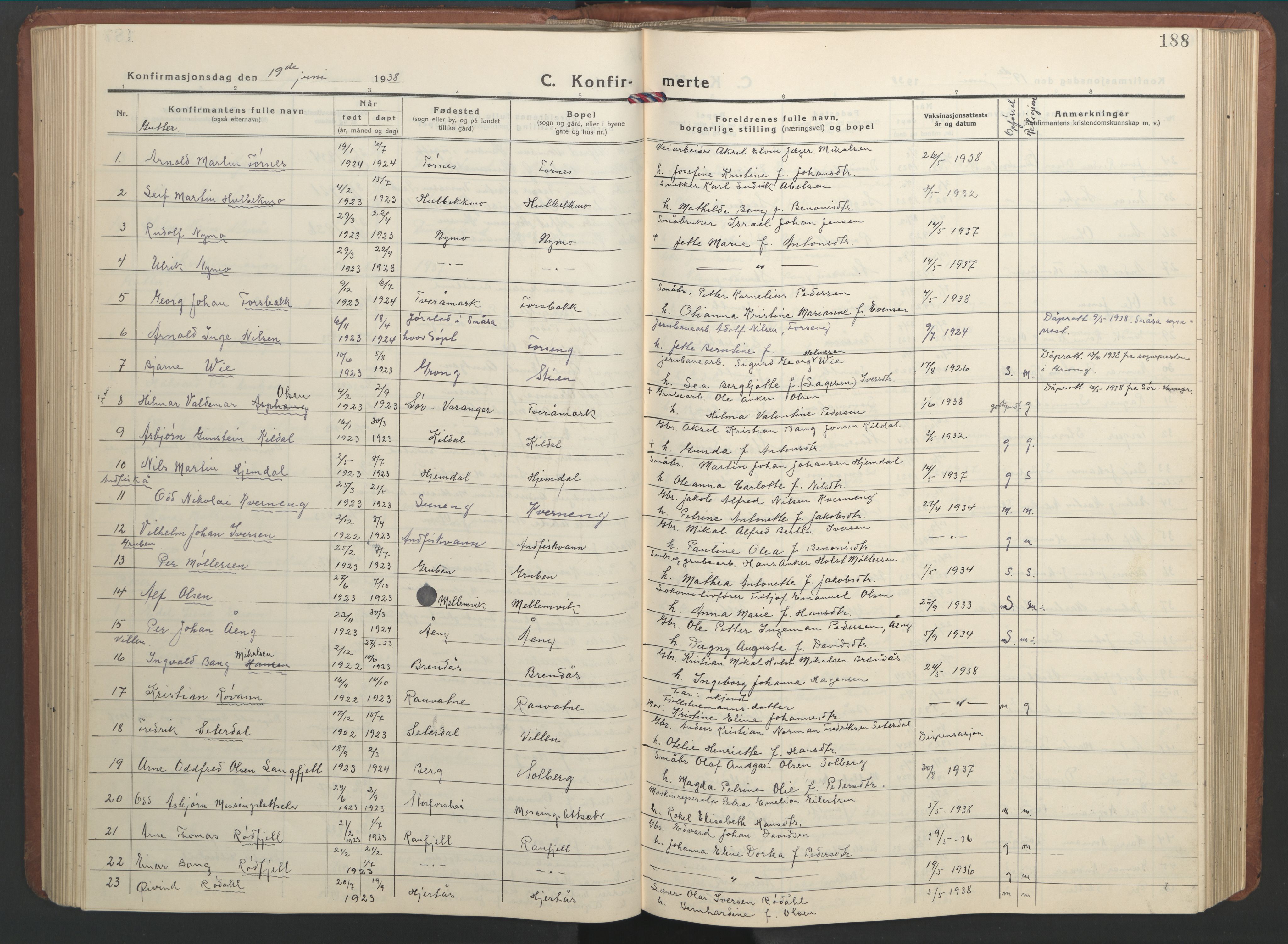 Ministerialprotokoller, klokkerbøker og fødselsregistre - Nordland, AV/SAT-A-1459/827/L0425: Parish register (copy) no. 827C14, 1931-1946, p. 188